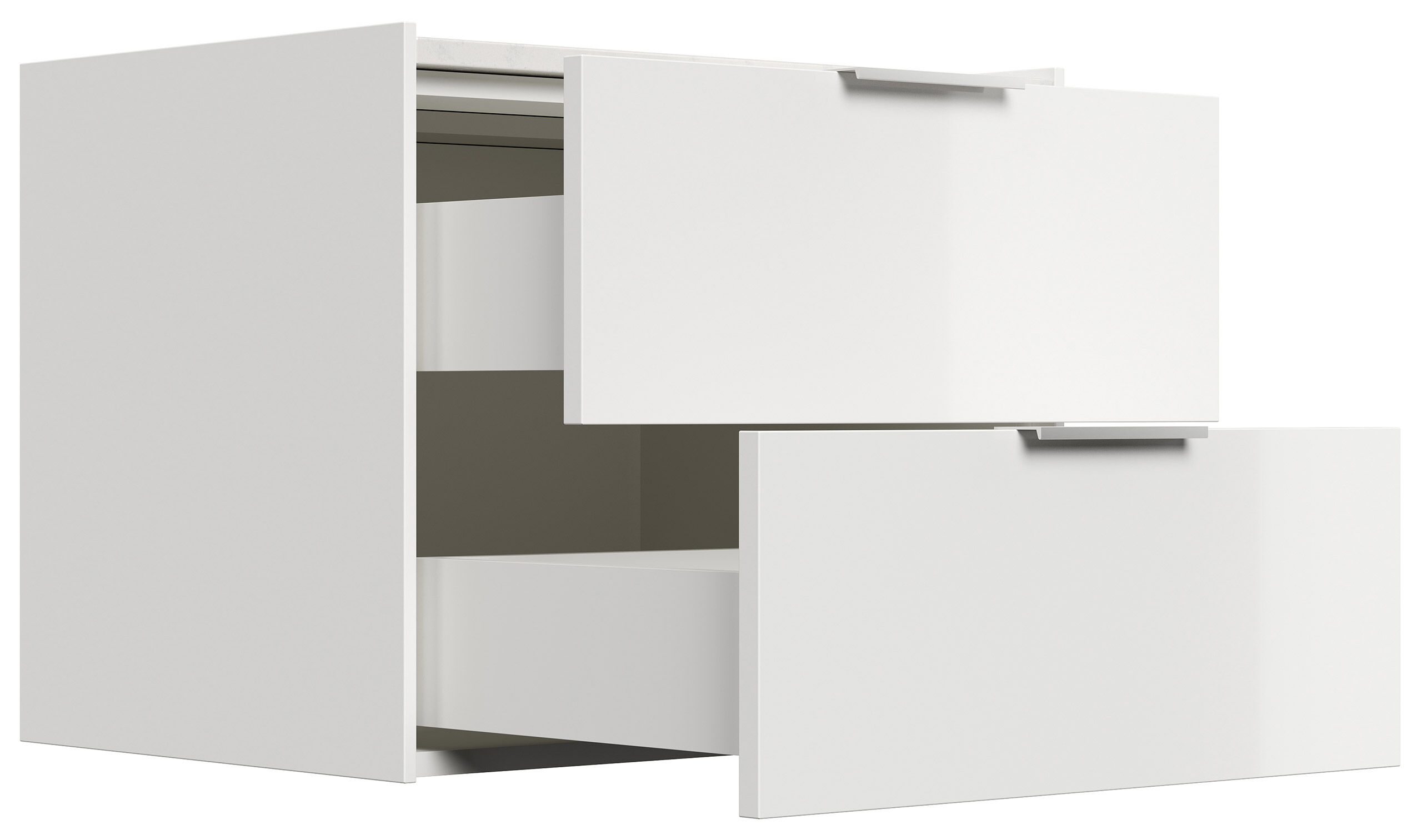 Design Nachttisch Kommode Artem 60cm, Quarztop, 2 Softeinzüge lackiert Weiß Hgl