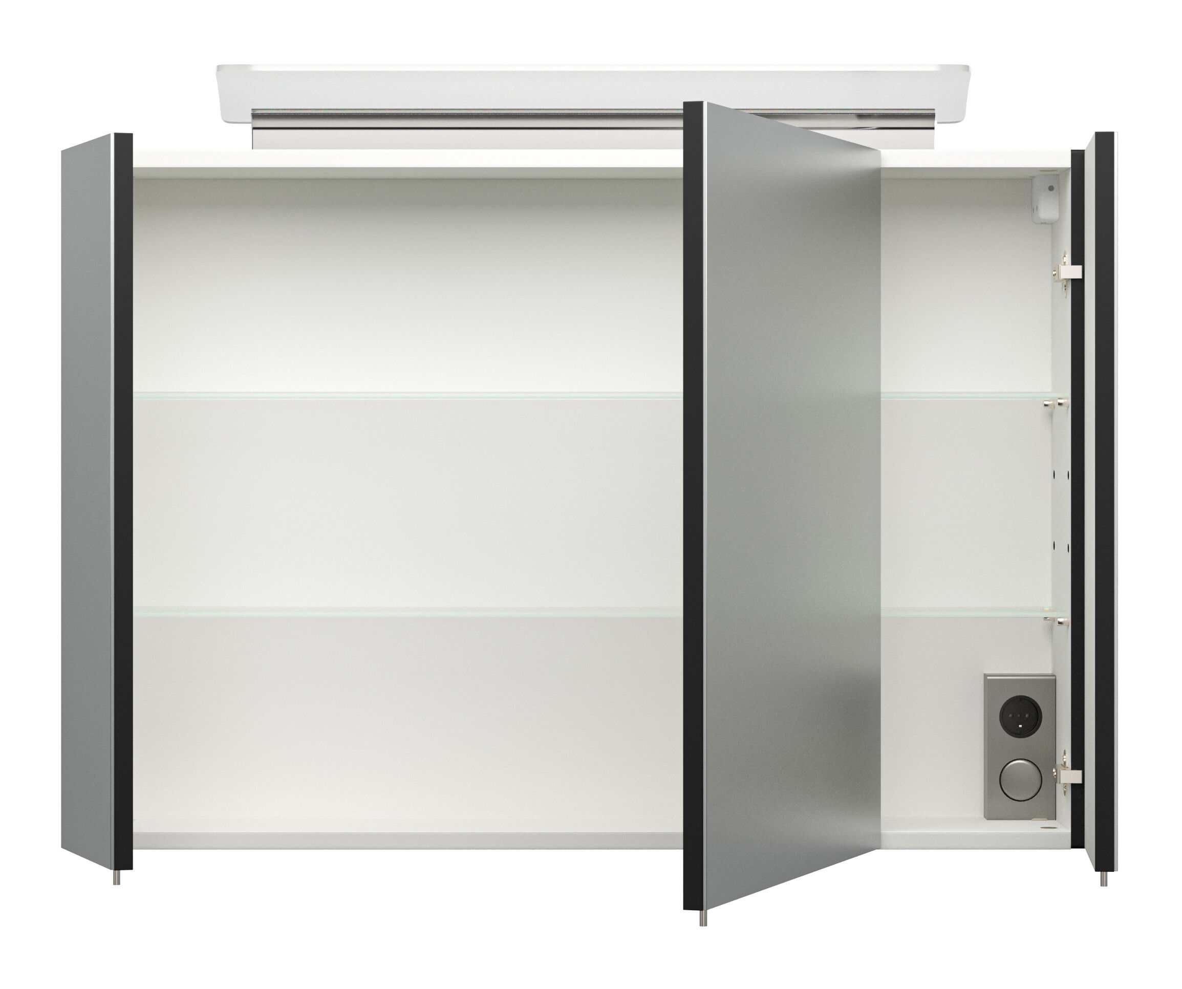 Spiegelschrank 90cm inkl. Design LED-Lampe und Glasböden weiss hochglanz