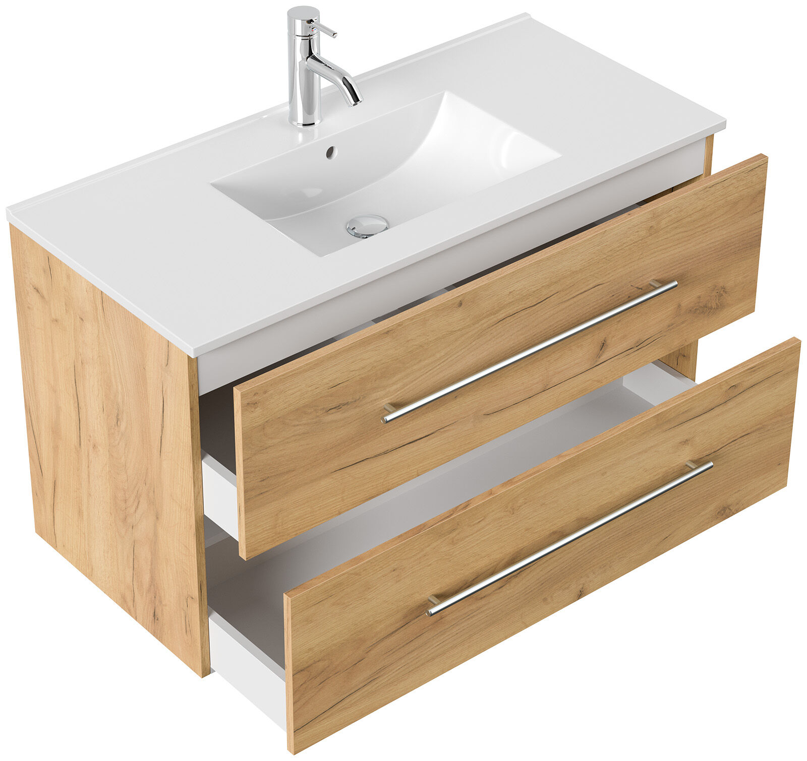 Badmöbel Set Firenze 100 2tlg. Spiegelschrank Softclose eiche gold