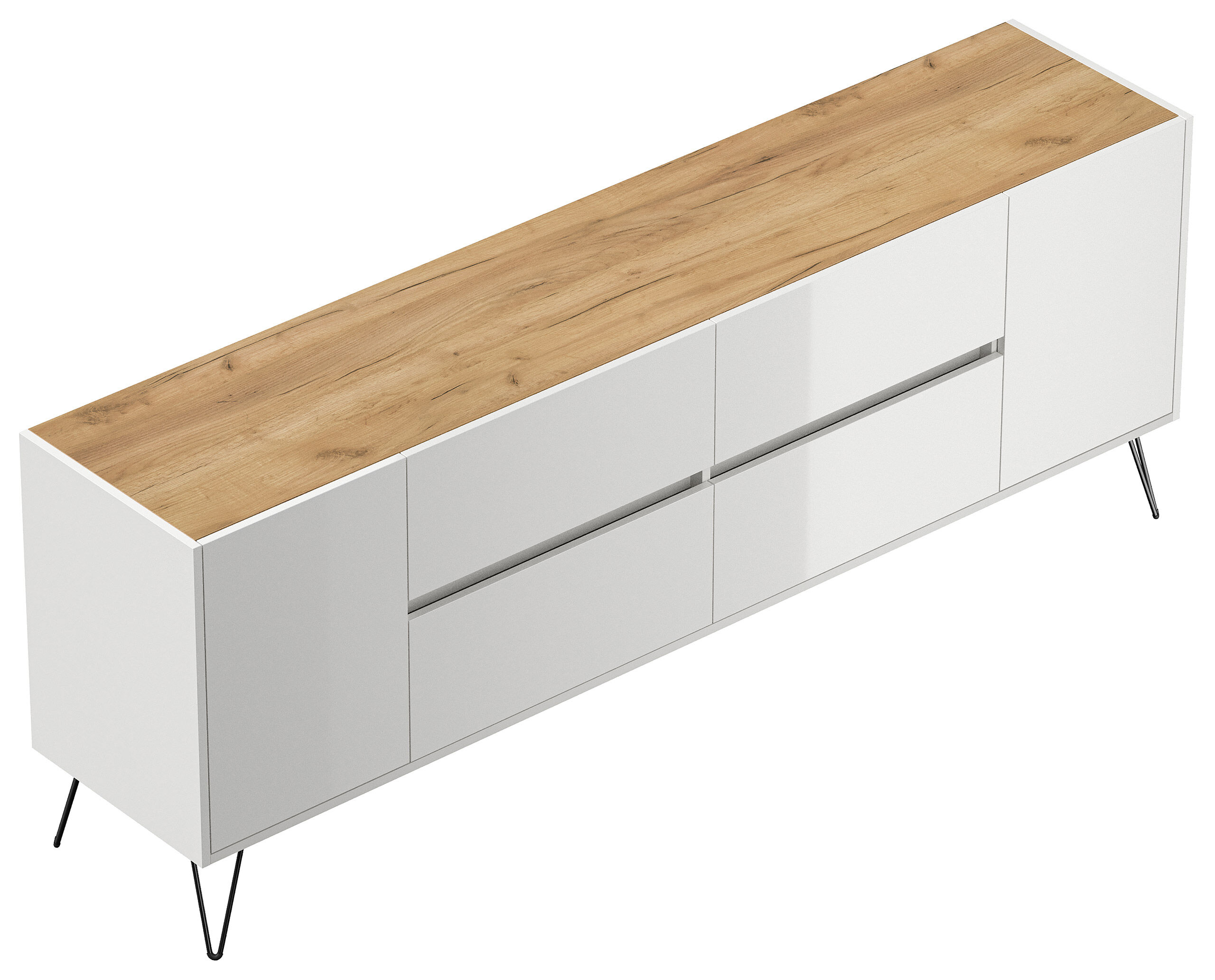 Raumwunder XXL Sideboard Kommode Heros 200cm 4 SoftClose 2 Türen Weiß/Eiche Top