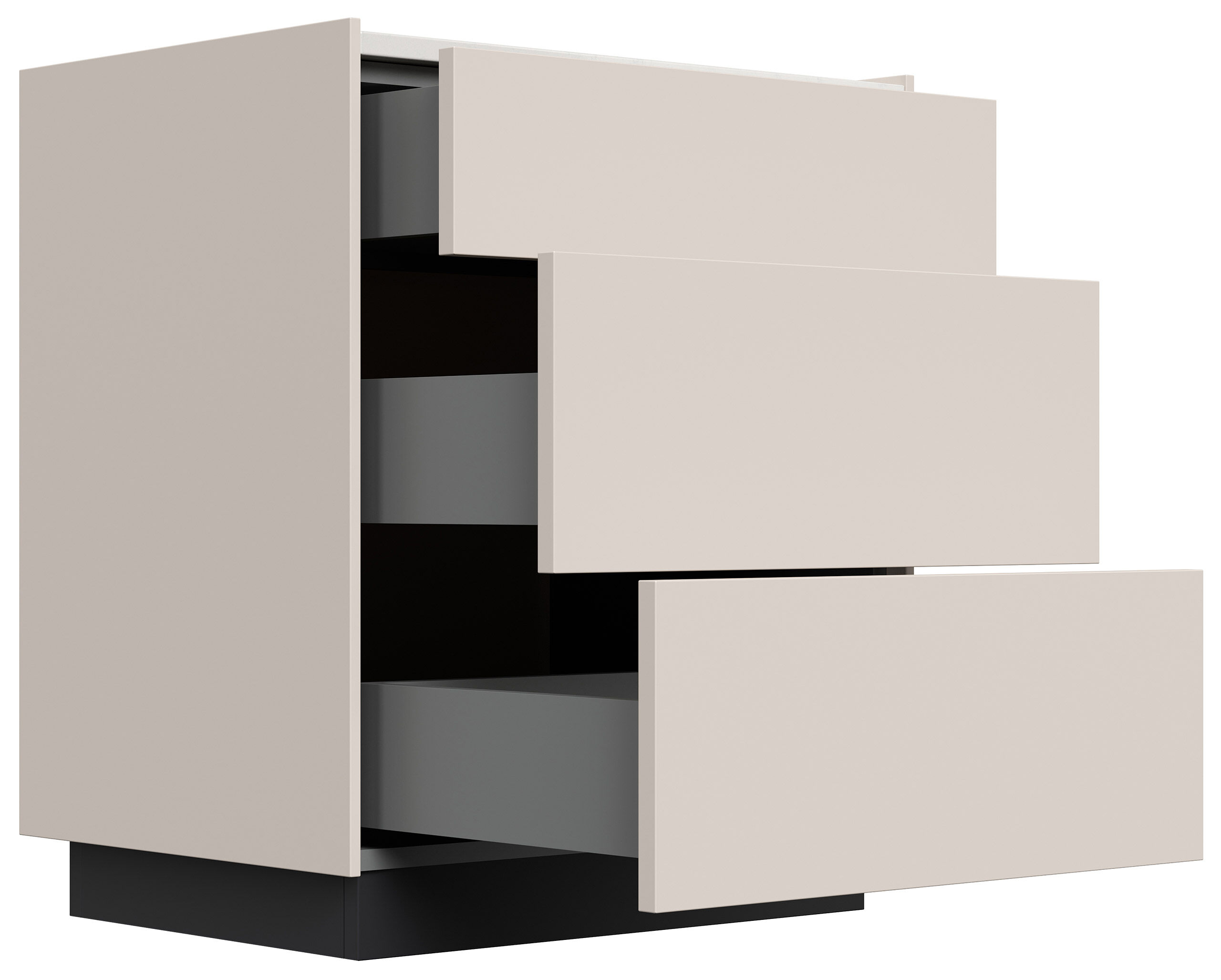 Design Nachttisch Kommode Lux L 60cm, Quarztop, 3 Pushauszüge lackiert Weiß Hgl