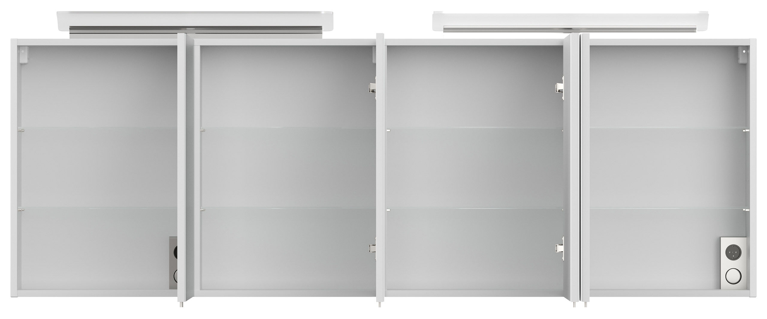 Spiegelschrank 180cm mit Acryl-Lampe und Glasböden Weiss hochglanz