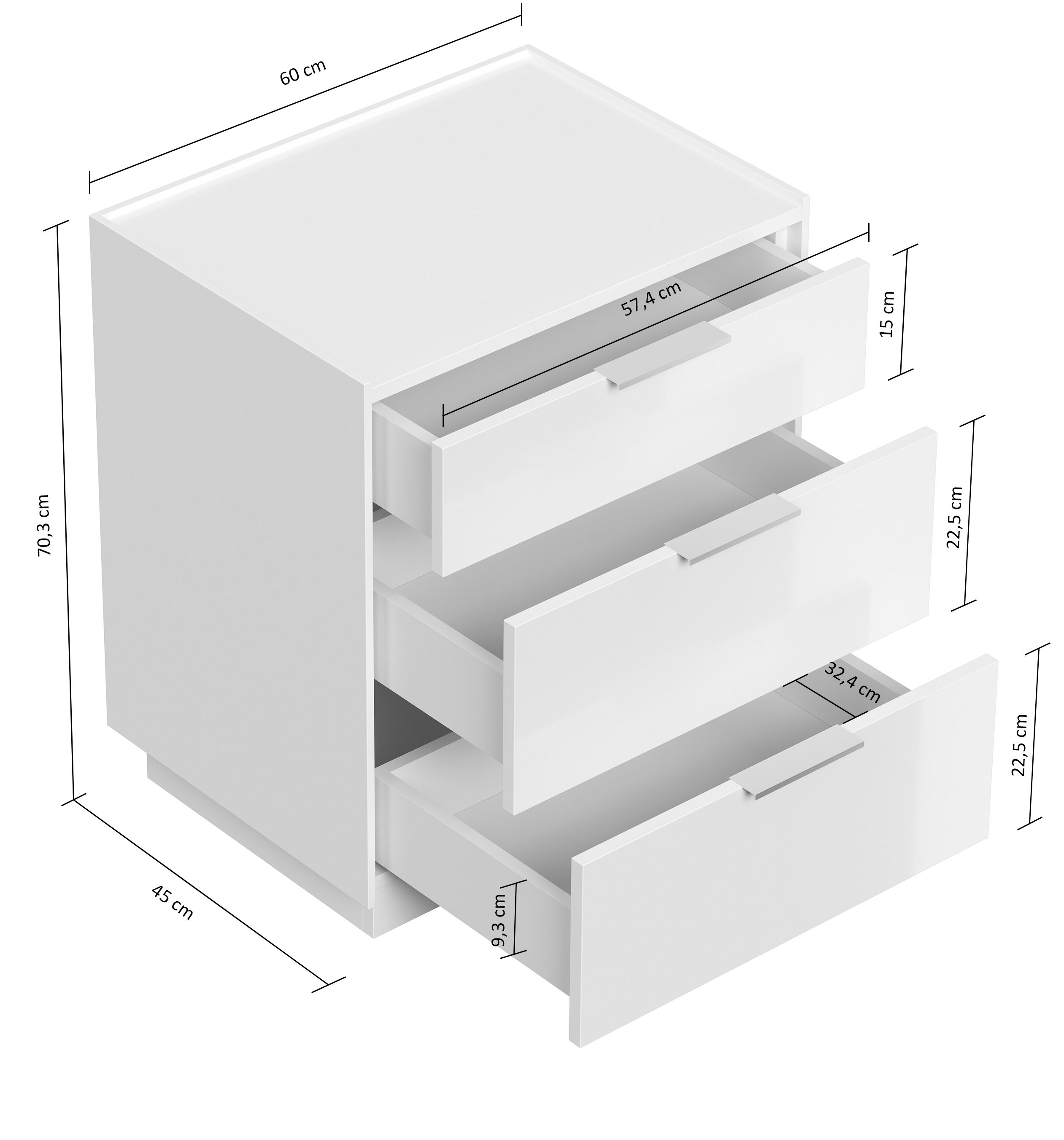 Nachttisch Tamilis 60cm, 3 Softeinzüge lackiert Creme Grafit für Boxspringbett