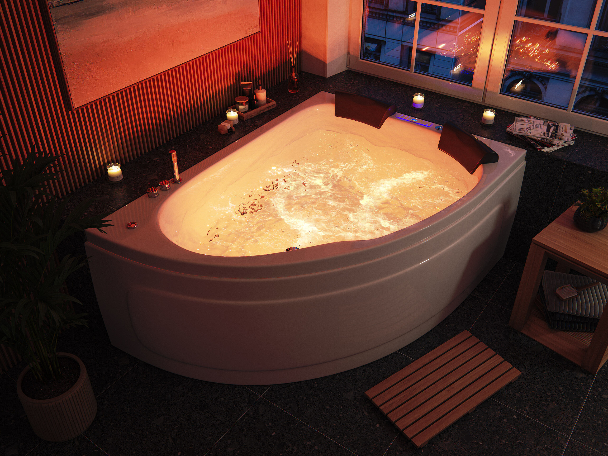 Whirlpool Royal XL Ultra 180 rechts Made in Germany 89 Düsen & LED mit Armatur