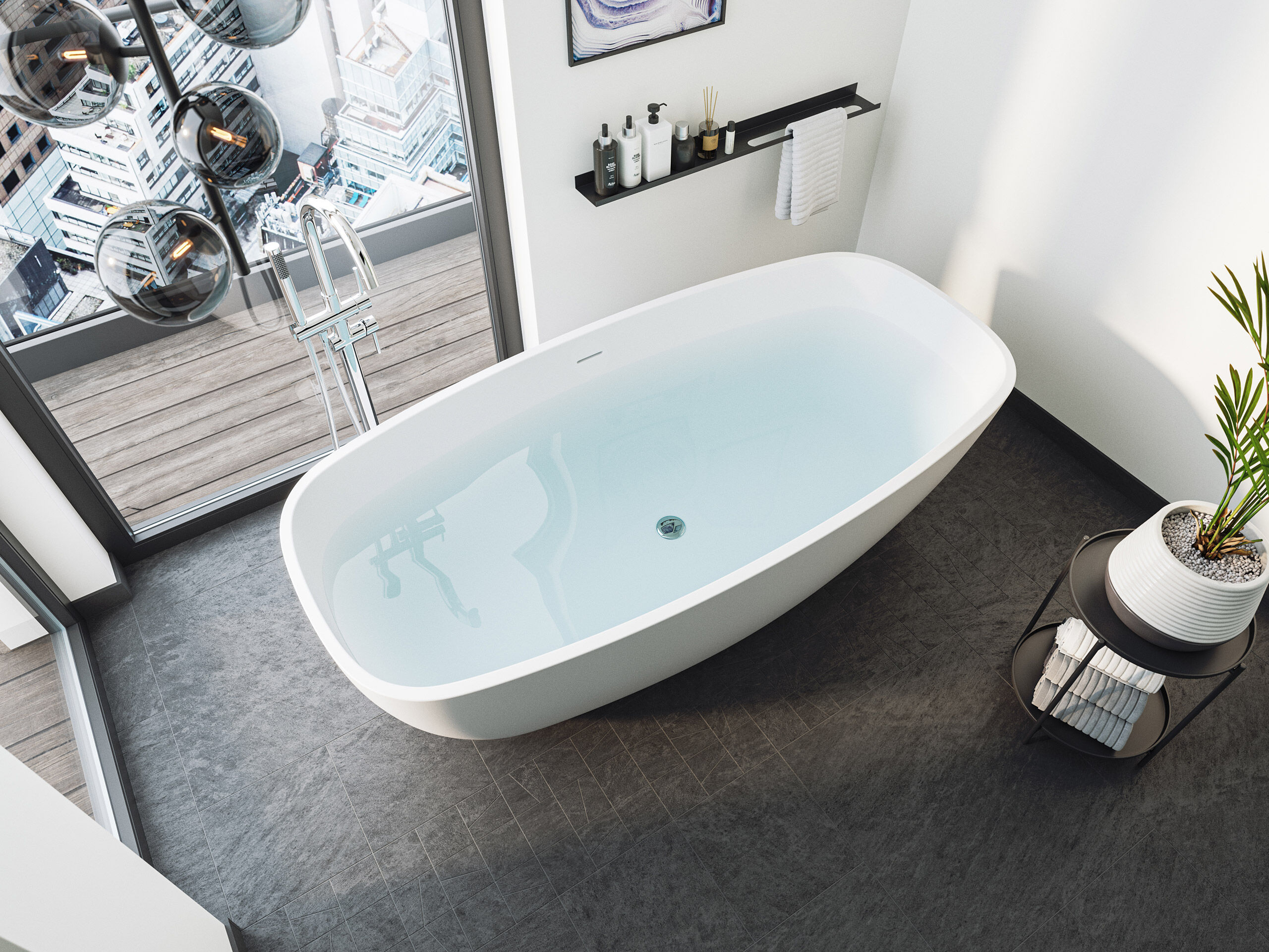 Freistehende Badewanne Legacy 180 Solid Stone Weiß matt