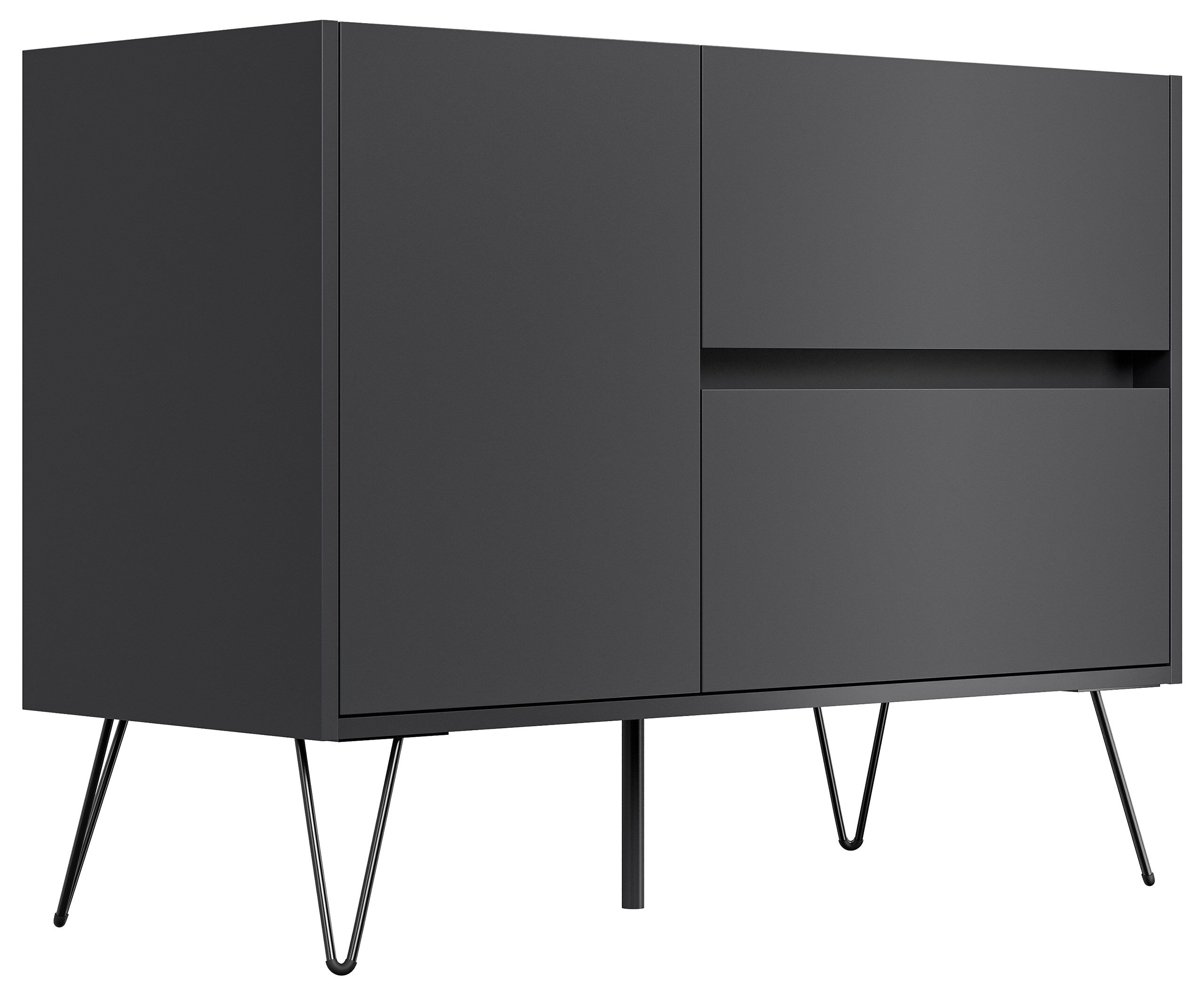 Sideboard Yako 100cm 2 SoftClose 1 Tür Grafit/Eiche Top