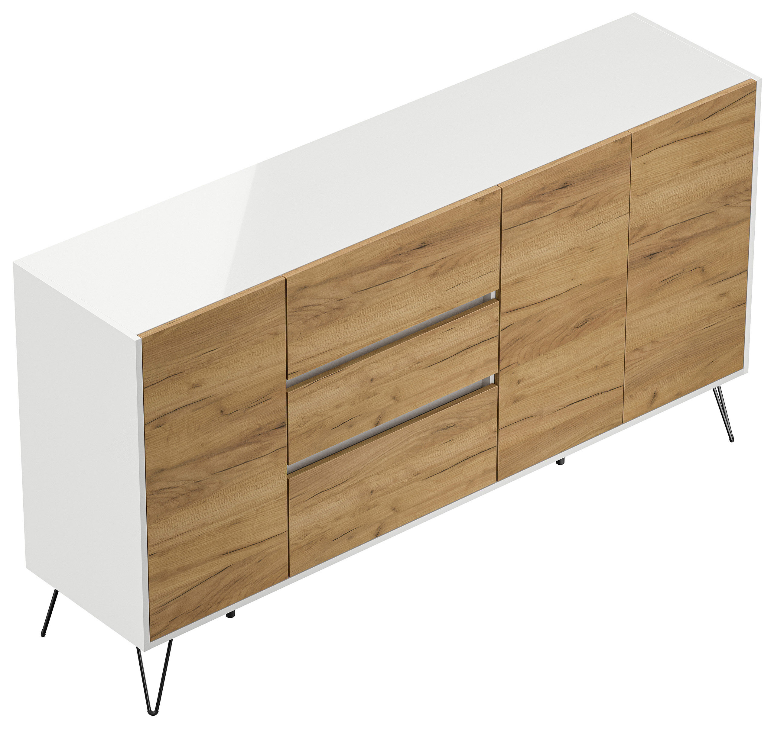 Design Sideboard Kommode Zuma 180cm Greifraum 3 SoftClose 3 Türen Weiß hochglanz