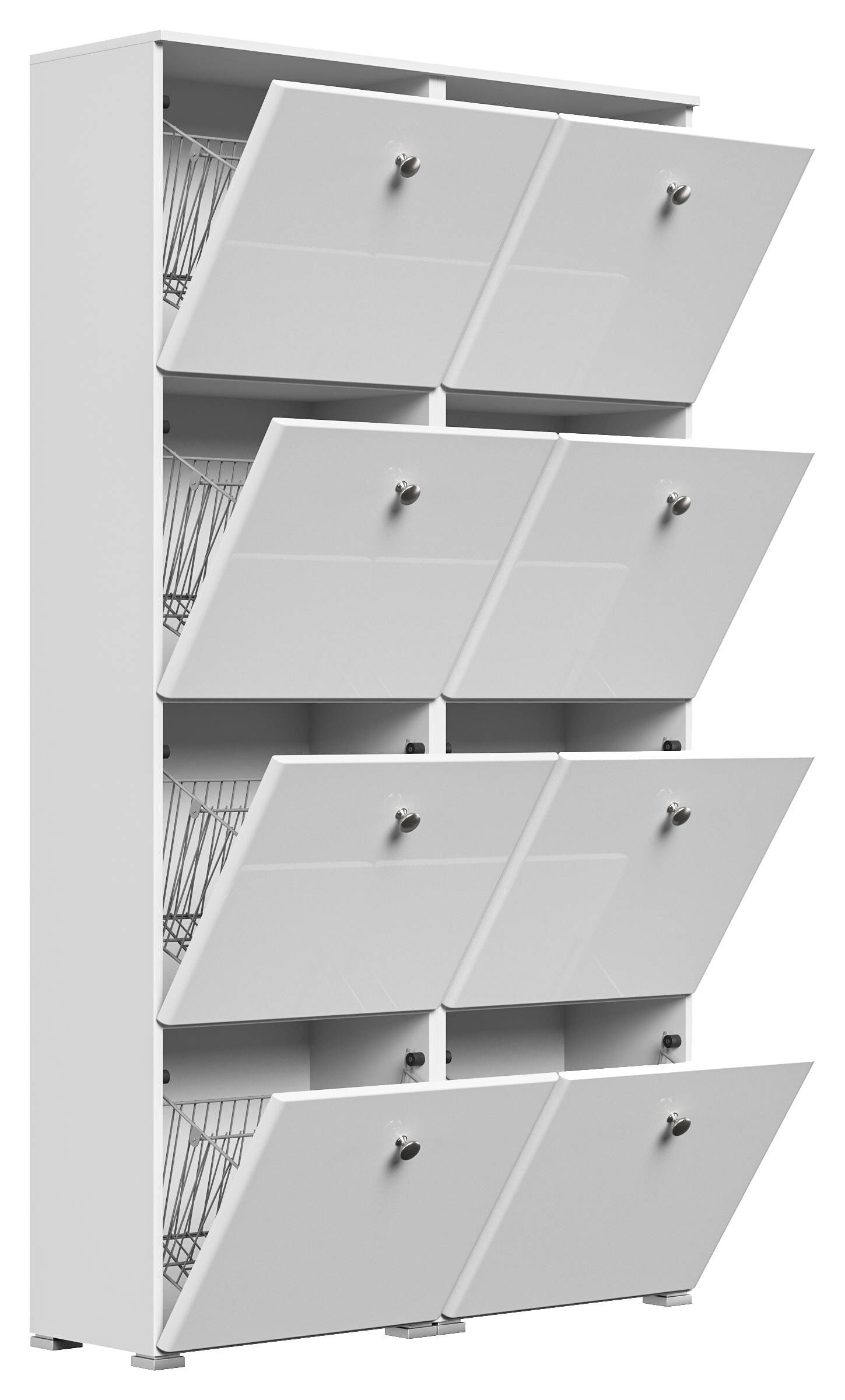 Garderobe Set 110 Ventura 3 tlg Schuhschrank 8 Klappen 32 Paar Weiss-Brombeer