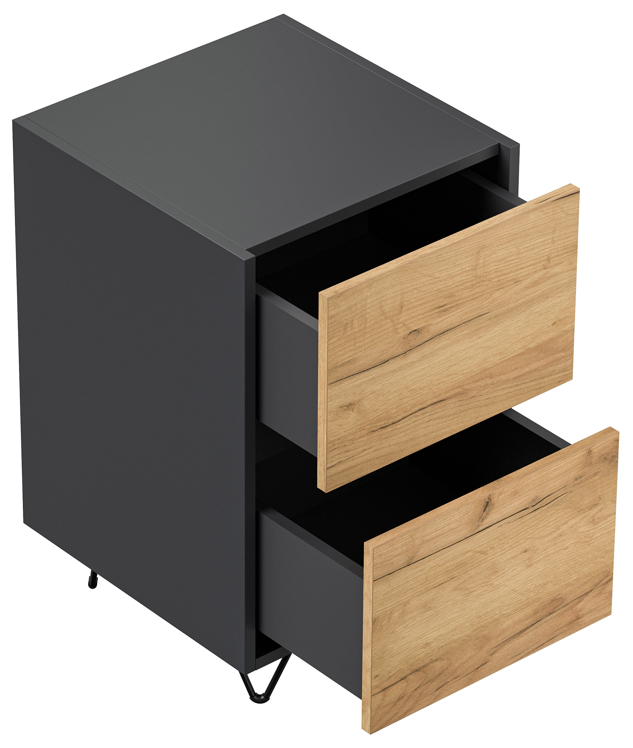 Nachttisch Yako 40cm 2 SoftClose stehend Weiß & Eiche Top