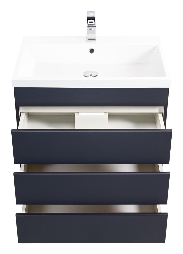 Stand Badmöbel Via 70 SoftClose beton mit drei grifflosen Schubladen