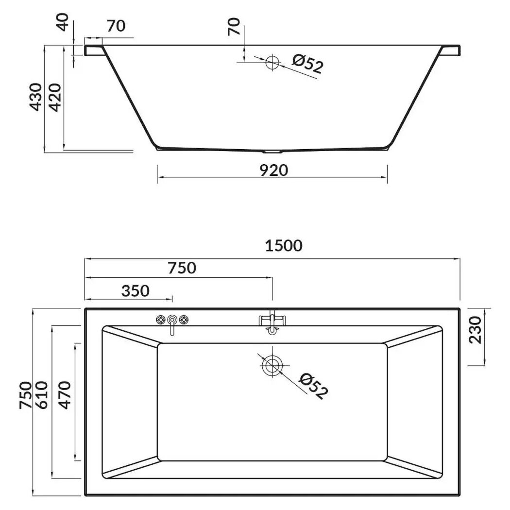 Rechteckige Badewanne Unity 150x75