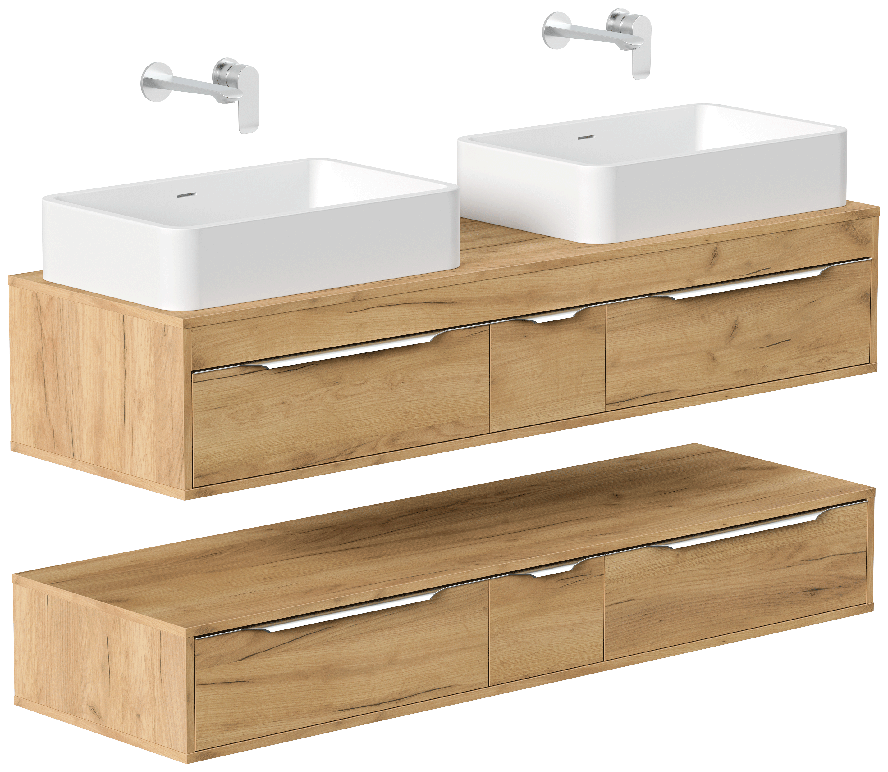 Doppelbadmöbel Elements 150cm mit 2 runden Aufsatzwaschbecken eiche gold