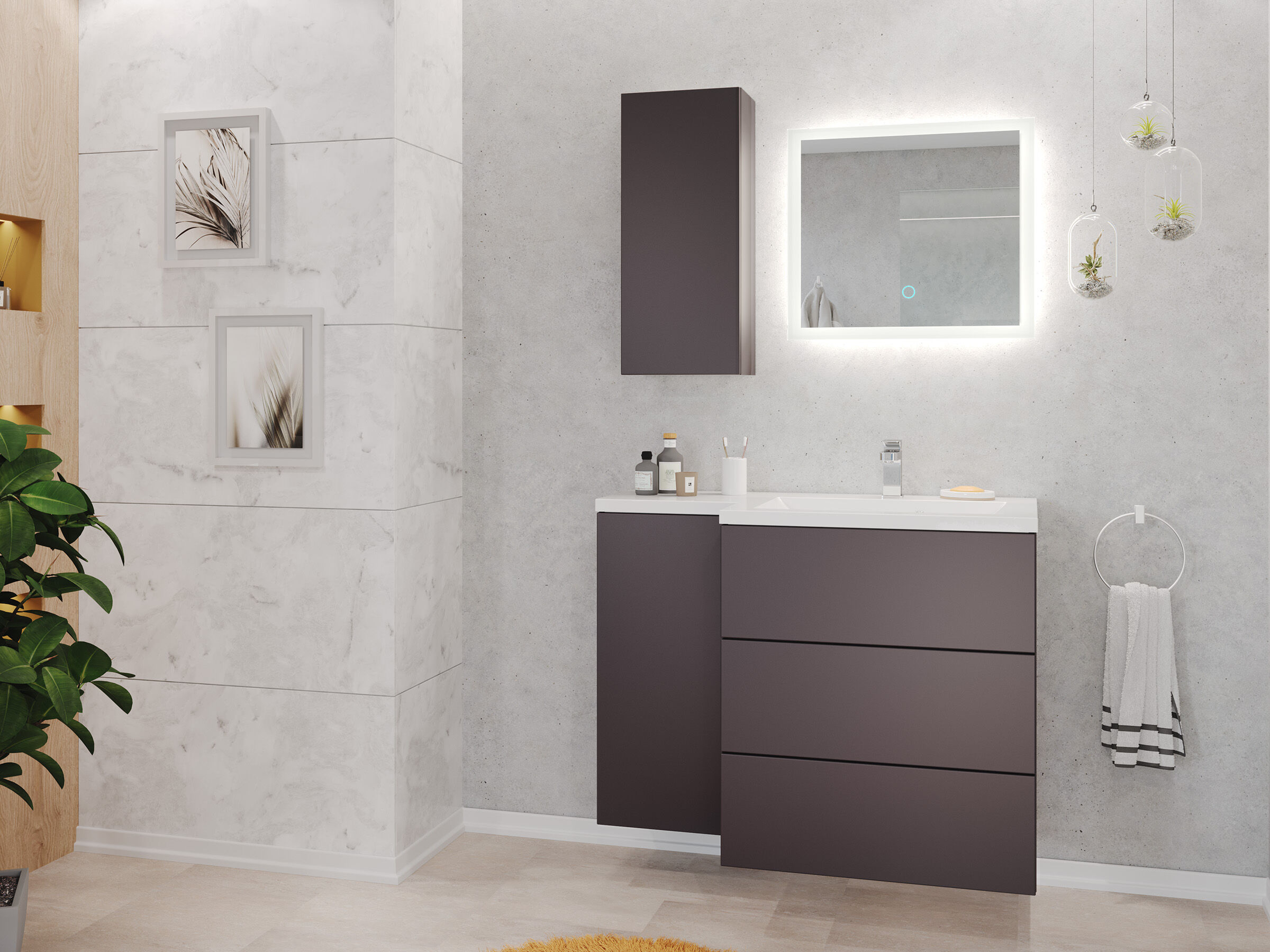 Badblock Adelia links 3er Set LED-Spiegel Hängeschrank anthrazit 