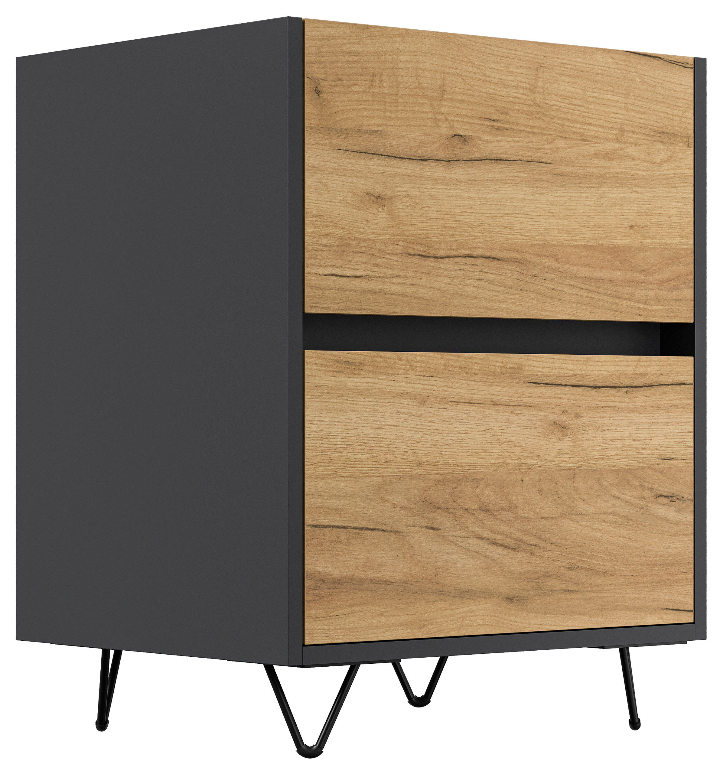 Nachttisch Yako 50cm 2 SoftClose stehend Weiß & Eiche Front