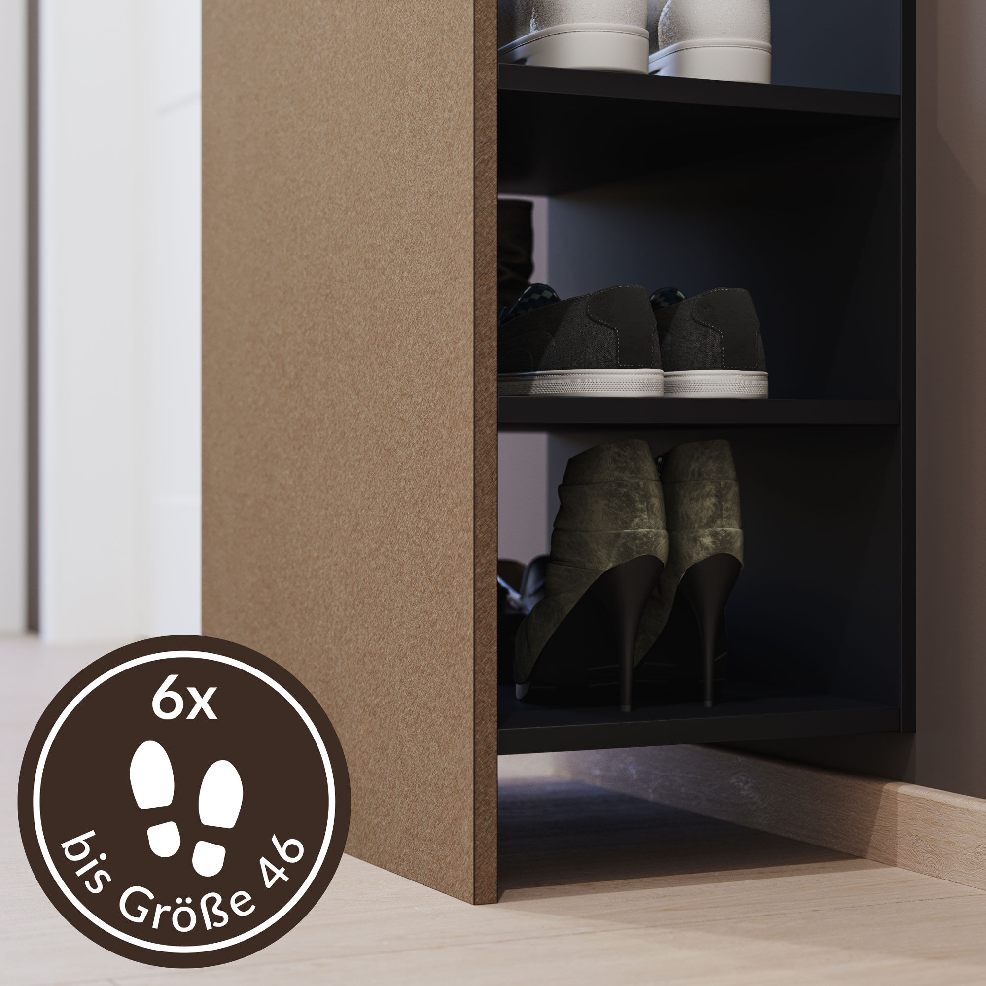 Garderobe Blu-M  3 tlg Konsole Push-to-open Spiegel Paneel 6 Paar Sand