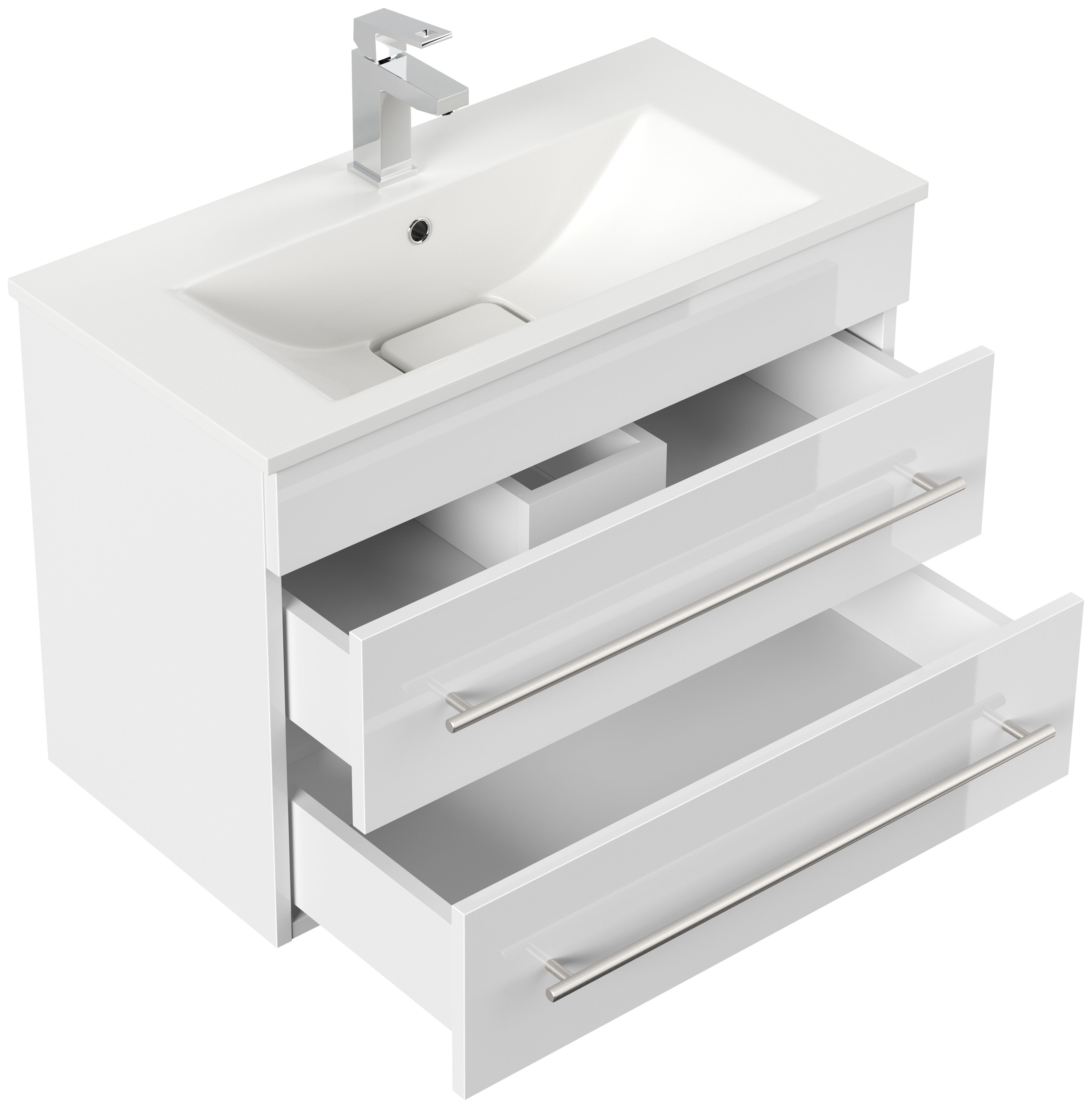 Badmöbel Mona 80x36cm mit 2 SoftClose Schubladen weiss hochglanz
