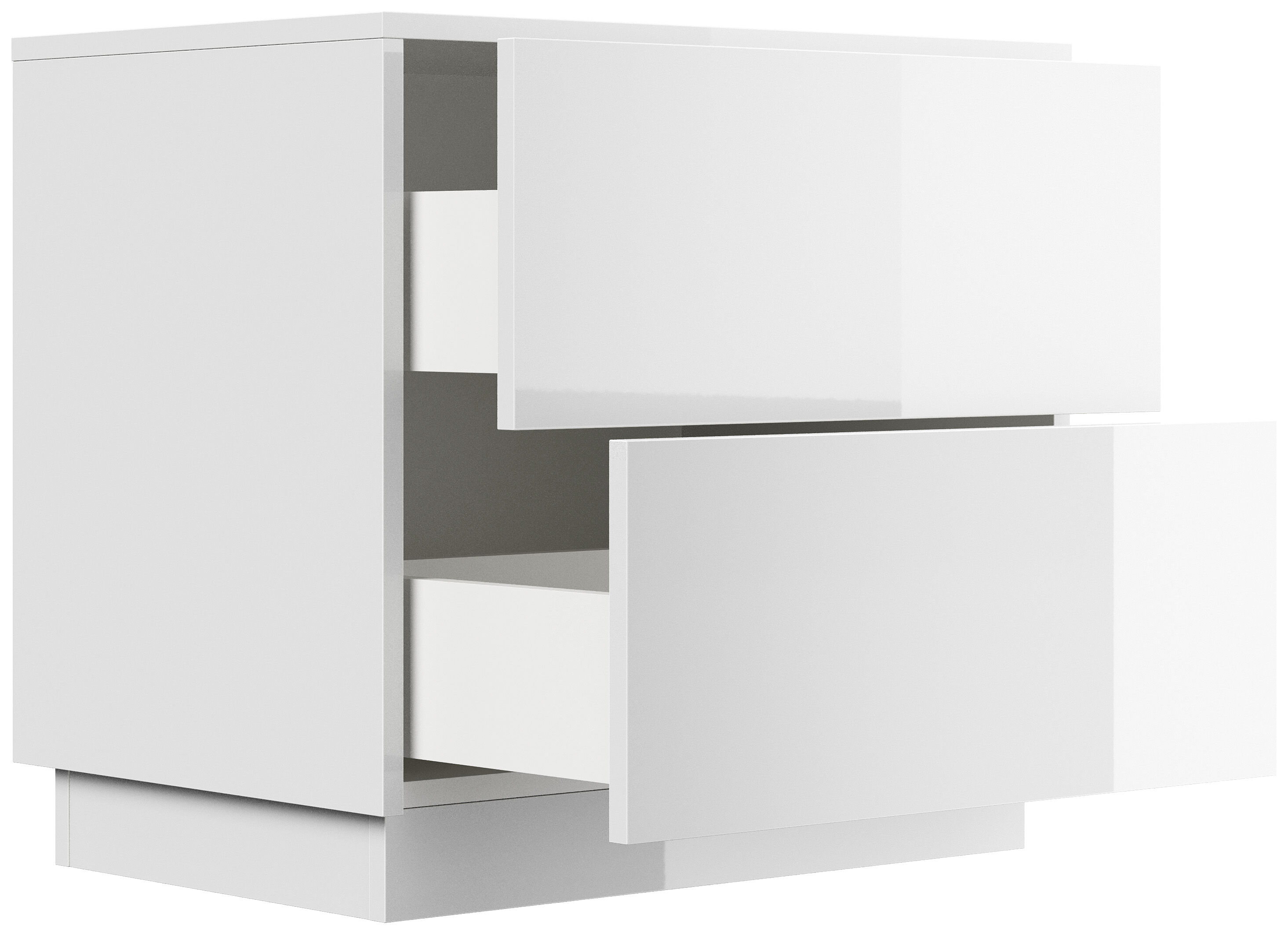 Design Nachttisch Concepto L 60cm stehend, 2 Pushauszüge Weiß Hgl Eiche