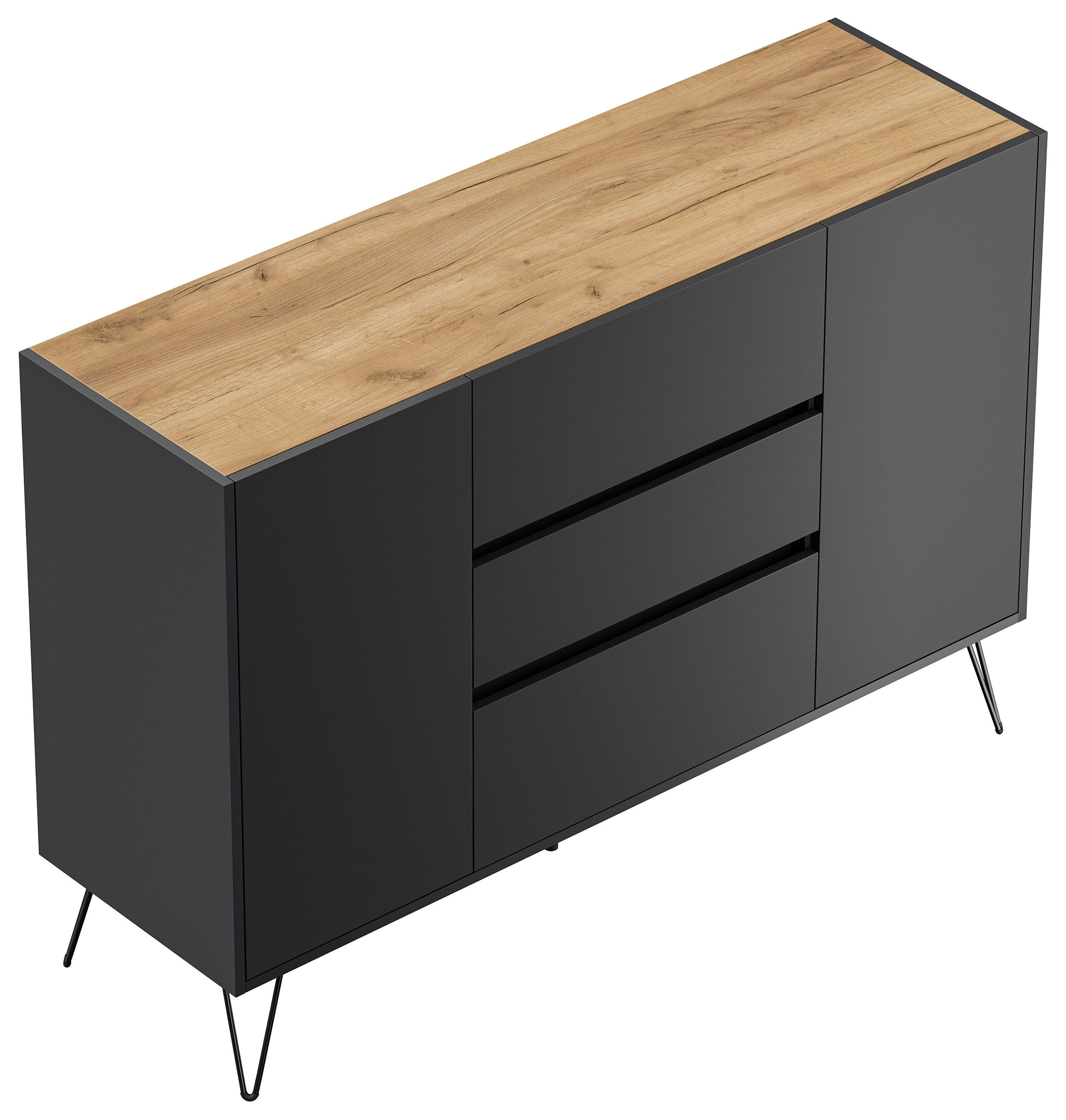 Sideboard Yako XL 140cm 3 SoftClose 2 Türen Grafit/Eiche Top