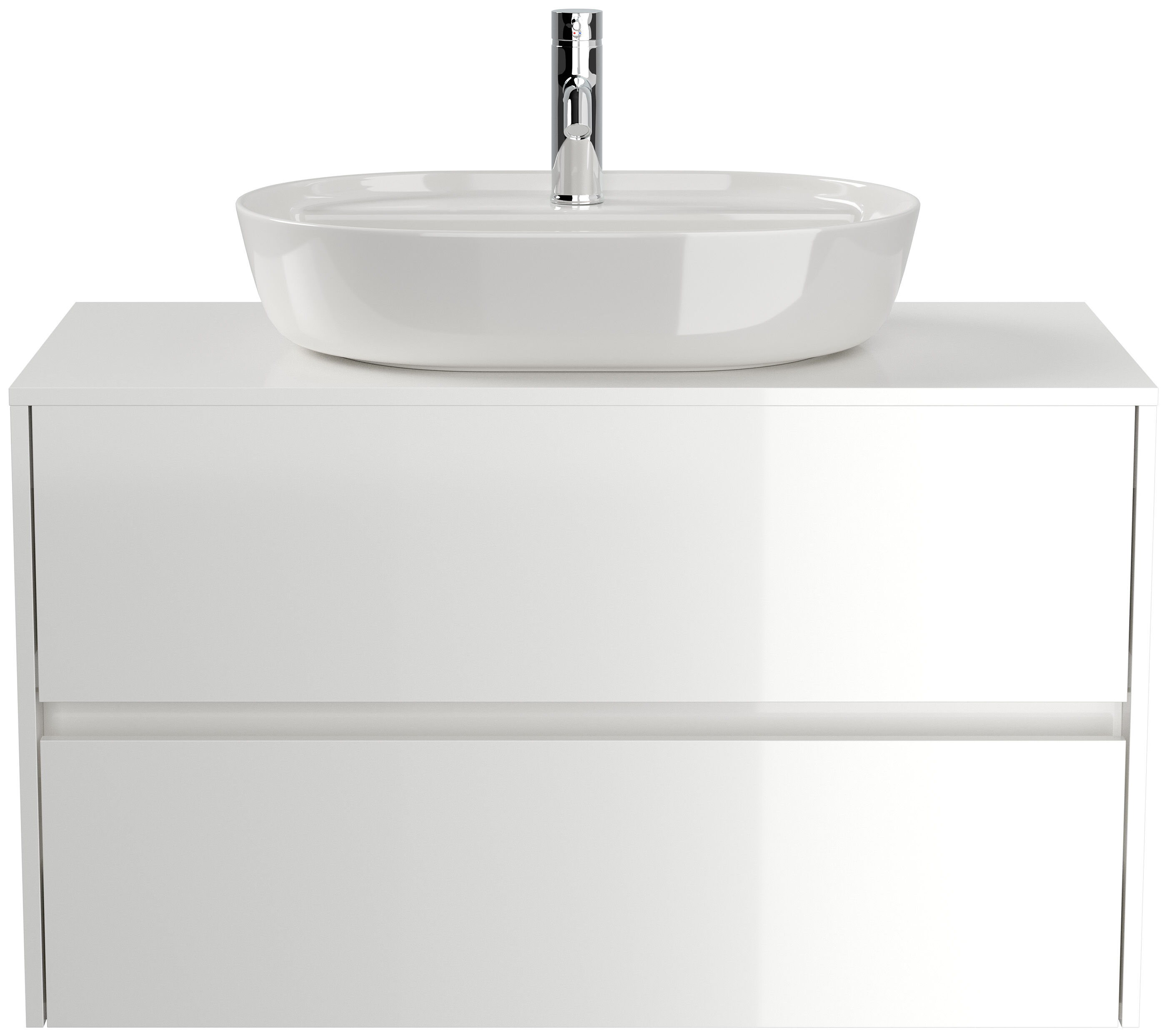 Badmöbel Taifun 100cm mit Design Aufsatzwaschbecken weiß Hgl