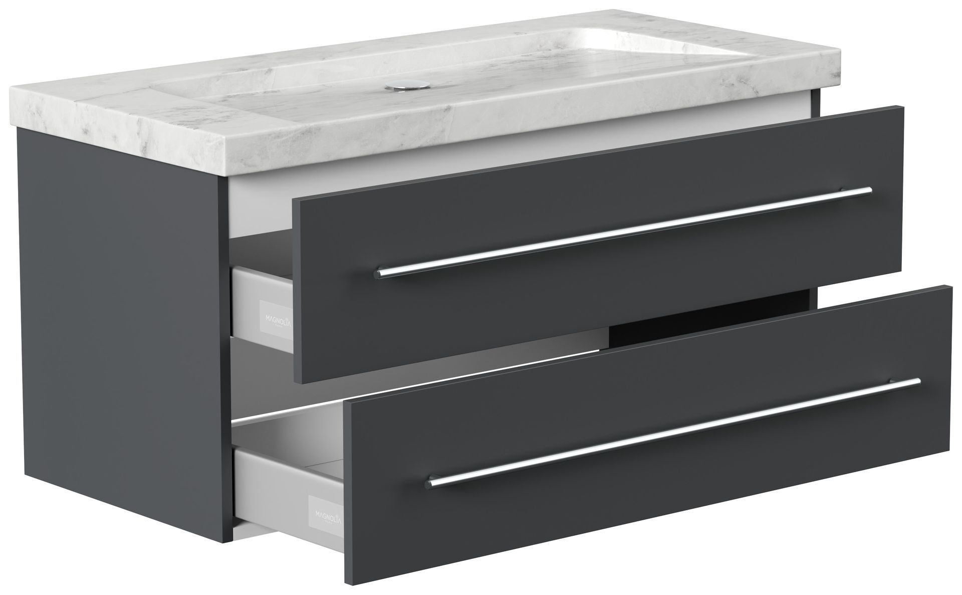 Badmöbel Marmor Carrara White Damo 100 cm ohne Hahnloch SoftClose weiß hochglanz