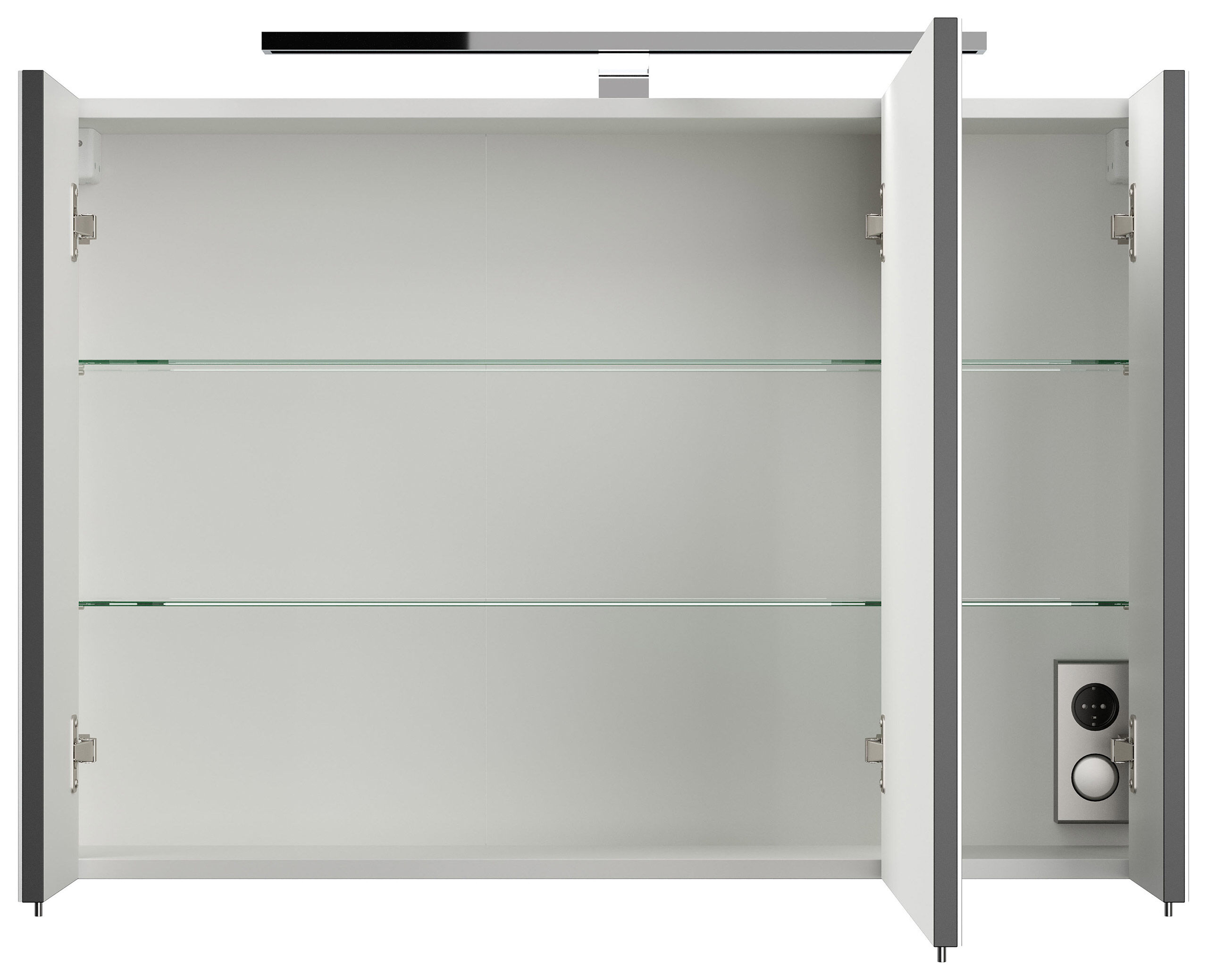 Spiegelschrank 90cm inkl. Design LED-Lampe und Glasböden eiche hell