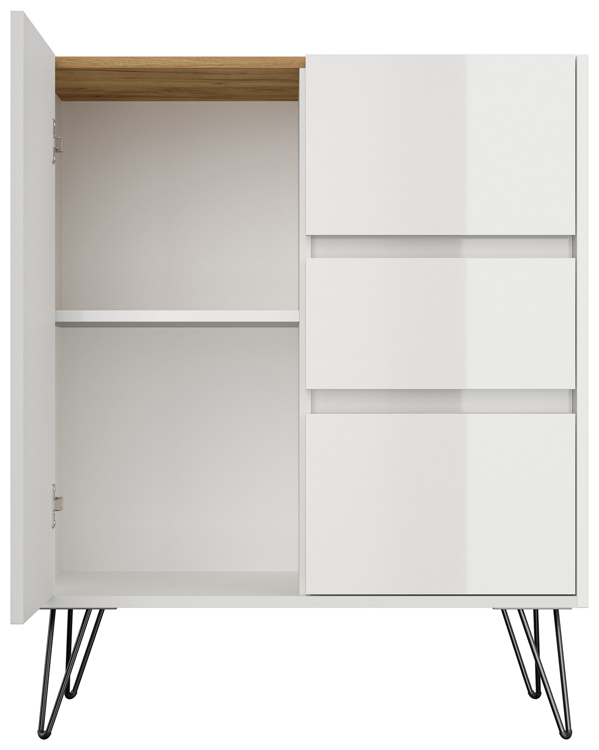 Design Sideboard Kommode Rauk 80cm 3 Greifraum SoftClose 1 Tür Weiß/Eiche Top