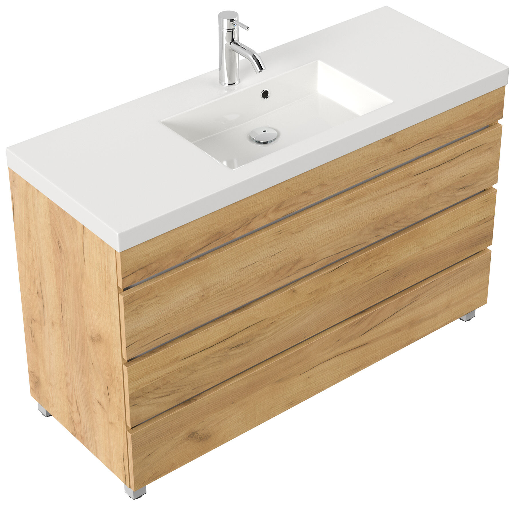 Stand Badmöbel GENEVA 120 SoftClose eiche gold mit 3 grifflosen Schubladen