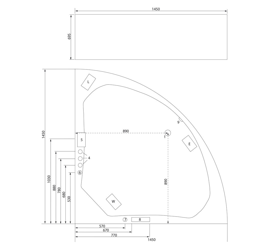 Eck Whirlpool Vita 145x145x69 Made in Germany 22 Düsen Befüllung Überlauf