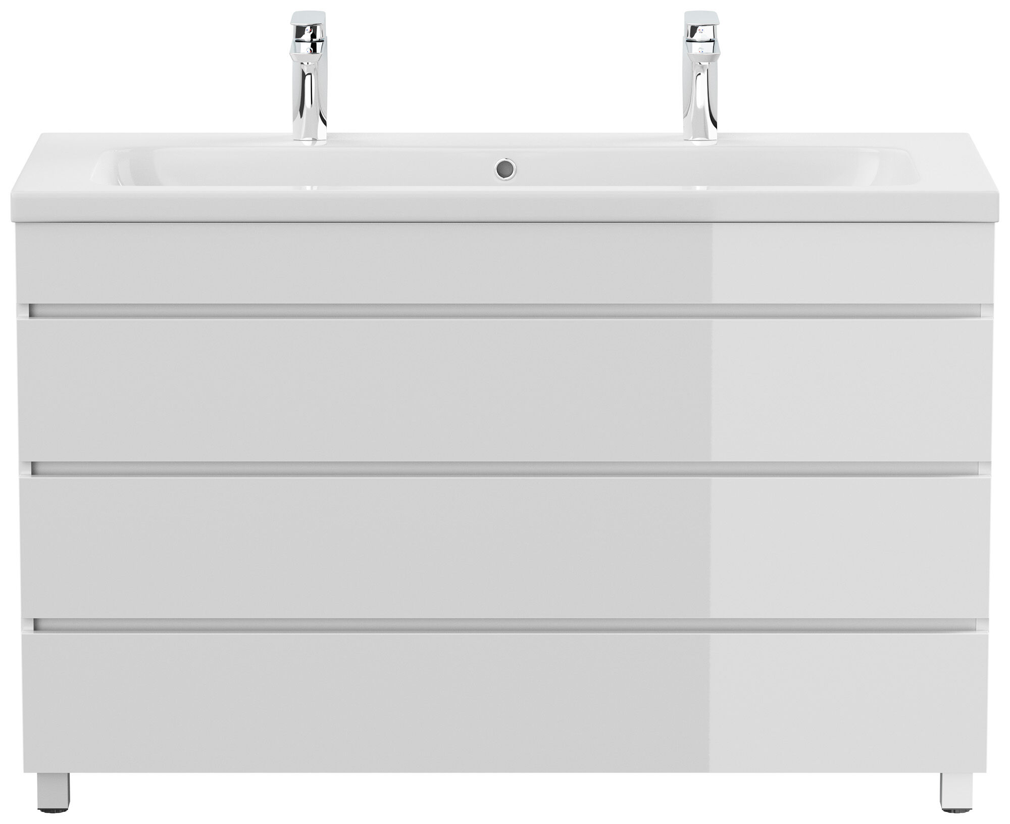 Stand Doppel Badmöbel Via 120 weiss hochglanz mit 3 grifflosen Schubladen