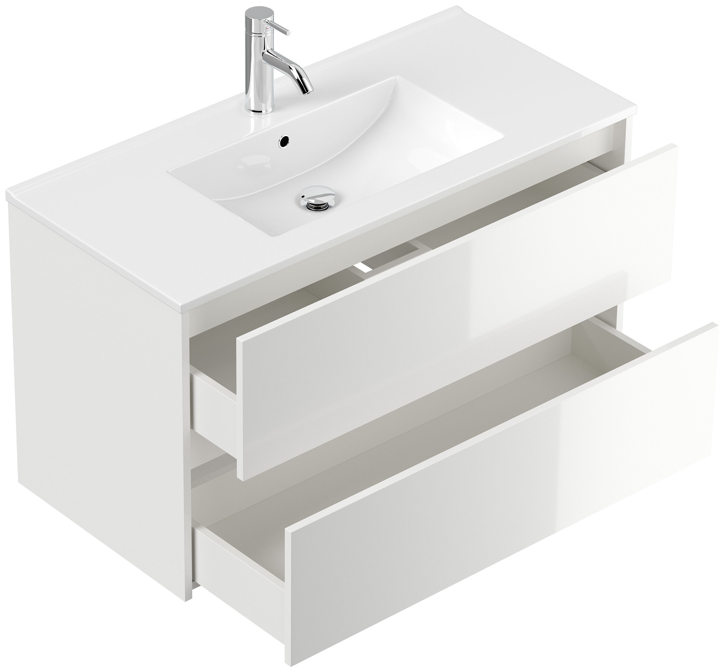 Badmöbel Set Taifun 4tlg. 100 cm mit Spiegelschrank & 2x Seitenschrank weiß Hgl