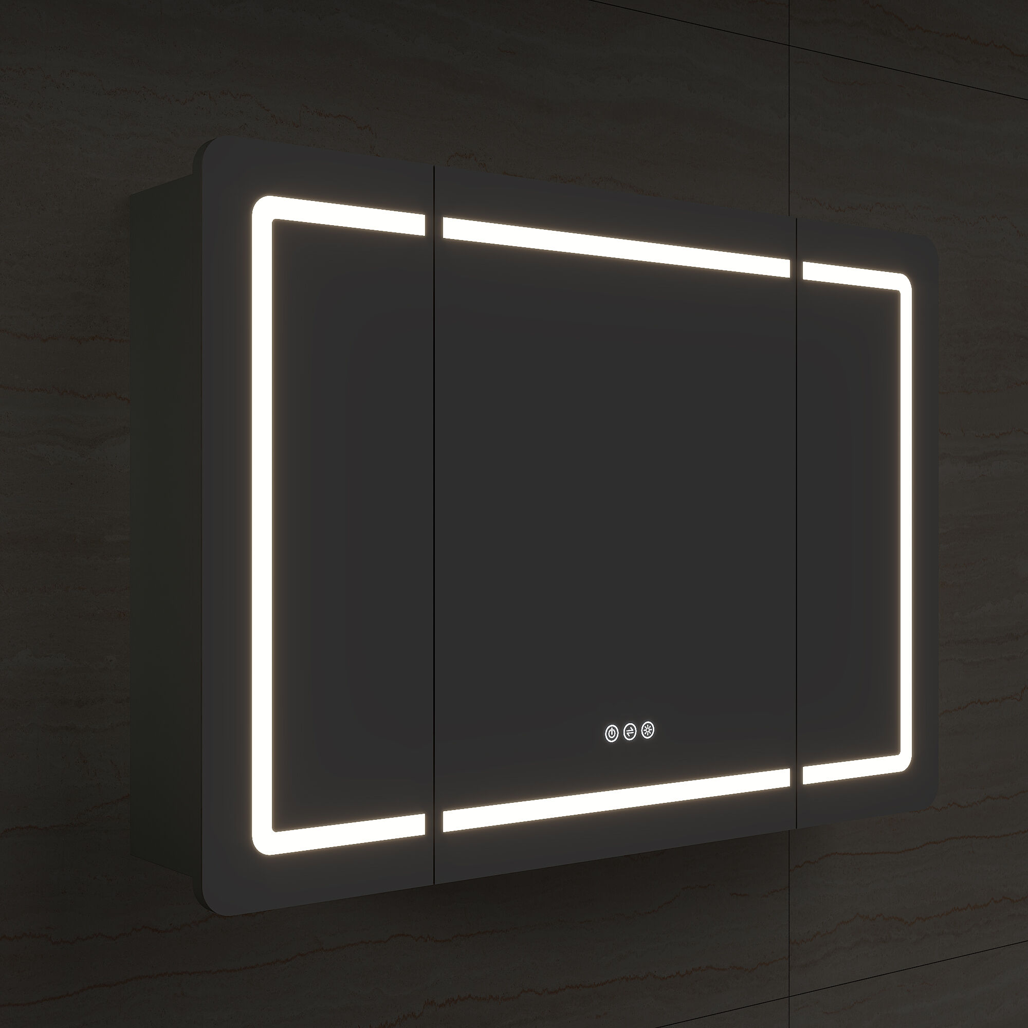Spiegelschrank Riva 100 cm inkl. LED-Lampe und Glasböden montiert weiß matt