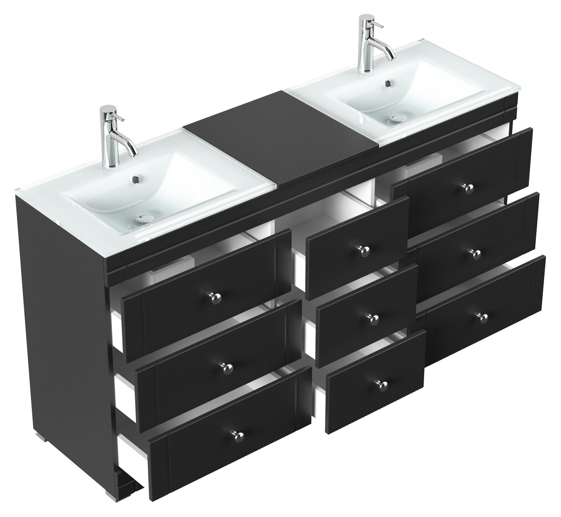 Stand Doppel Badmöbel Vitro Klassik inkl. Glasbecken schwarz