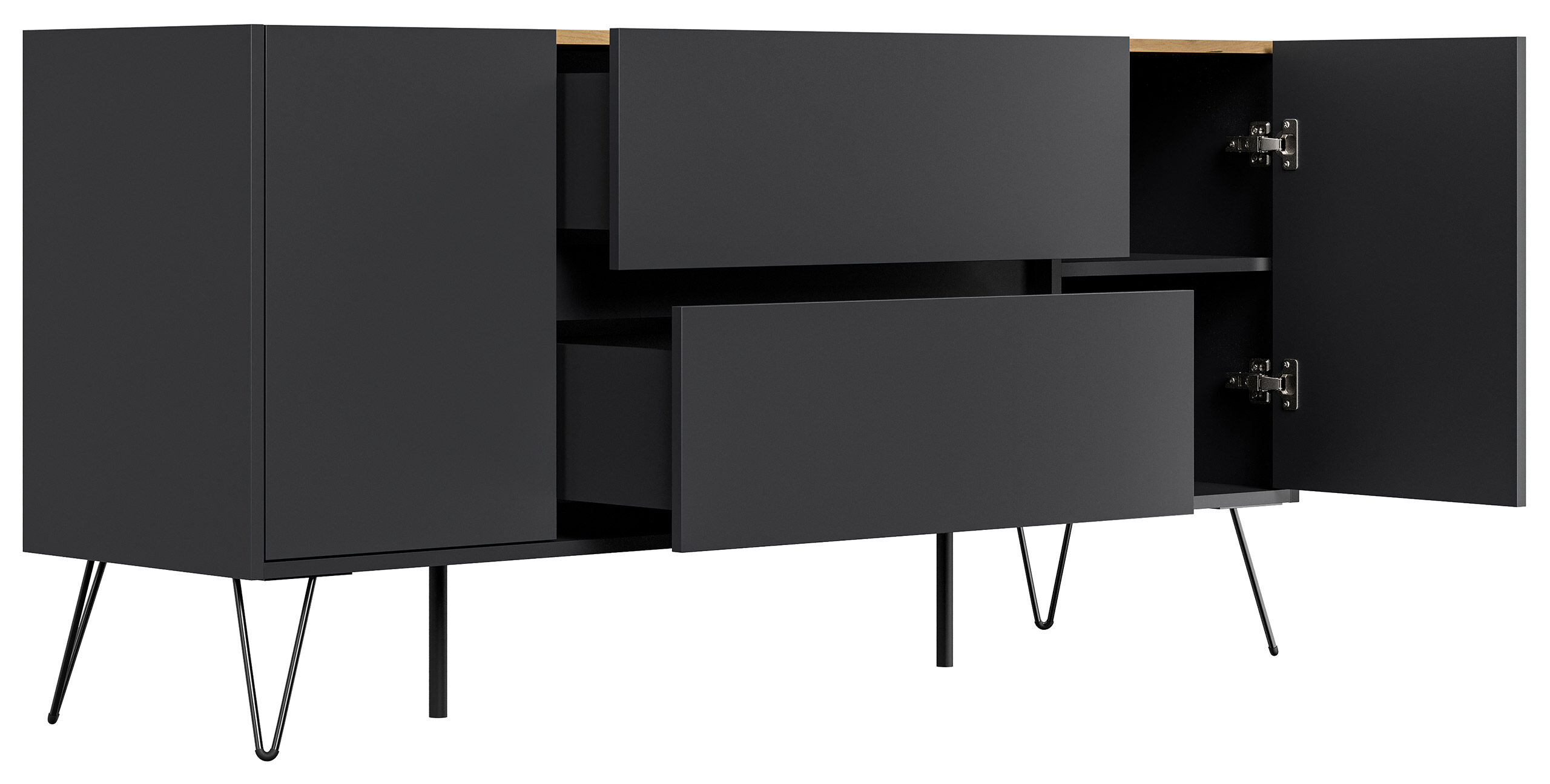 Raumwunder Sideboard Kommode Taran 155cm 2 SoftClose 2 Türen Grafit/Eiche Front