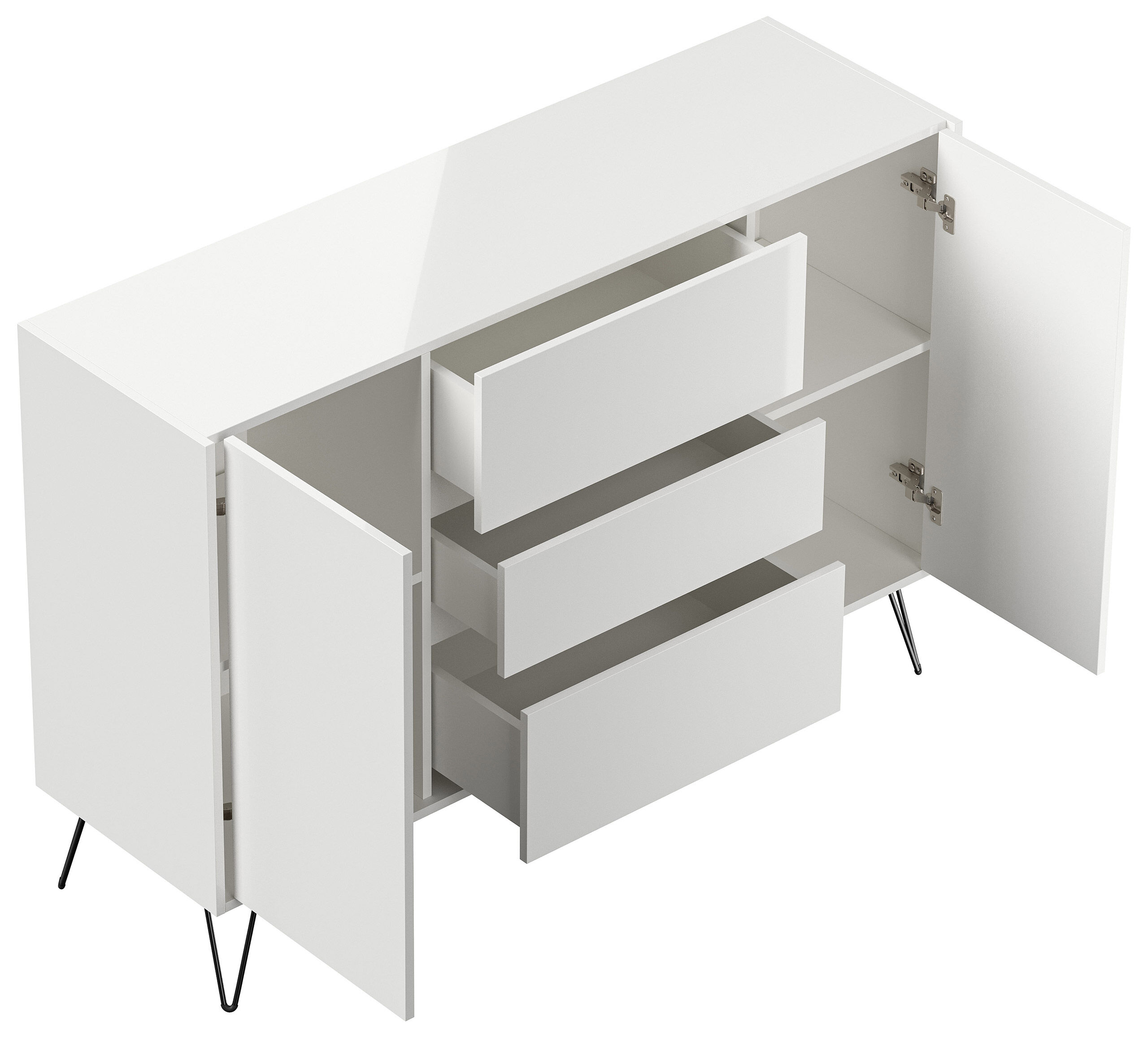 Sideboard Yako XL 140cm 3 SoftClose 2 Türen Weiß hochglanz