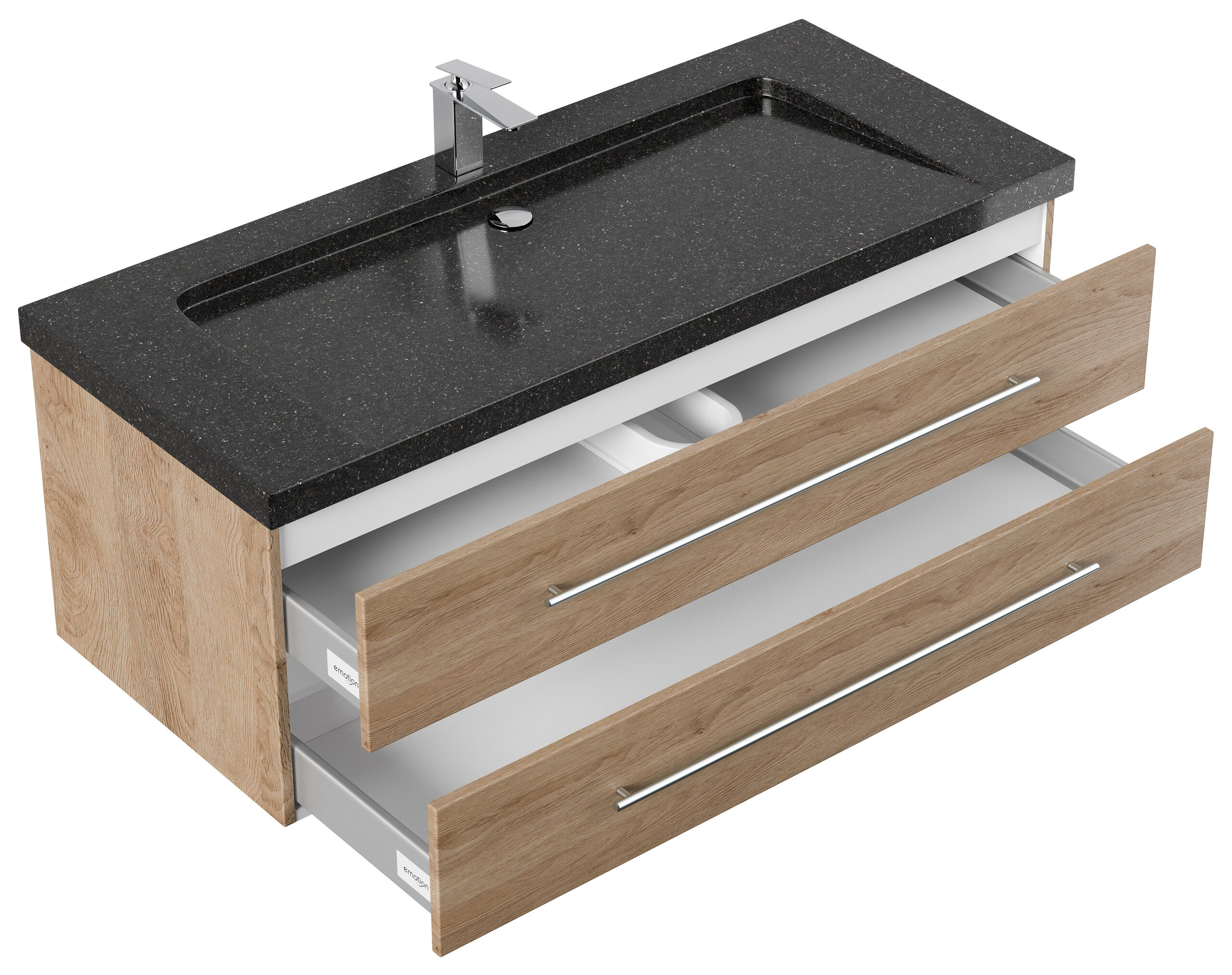 Badmöbel Granit G654 Damo 130 cm 1 Hahnloch SoftClose eiche hell