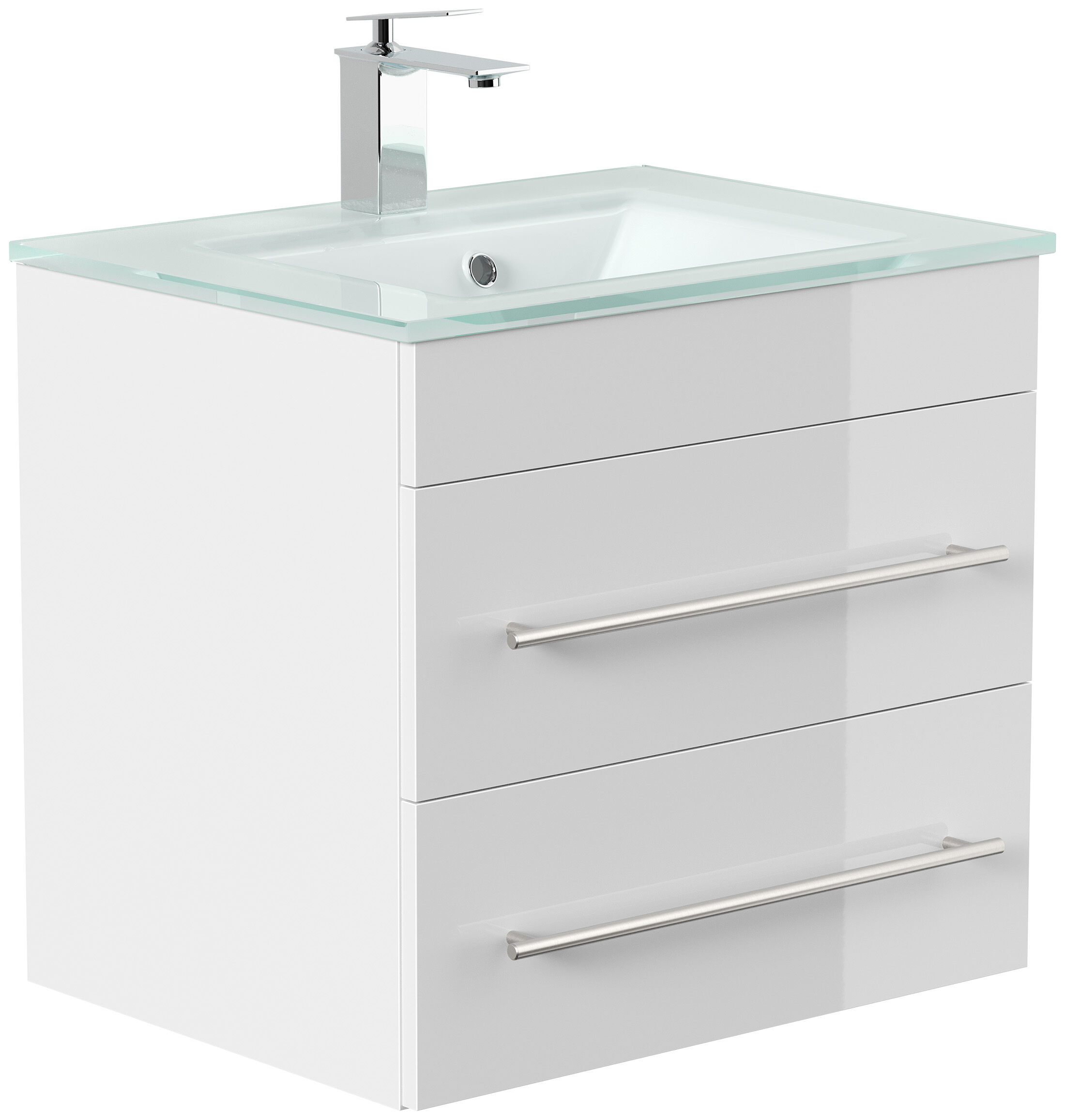 Badmöbel Vitro 60 inkl. Glasbecken SoftClose weiss hochglanz
