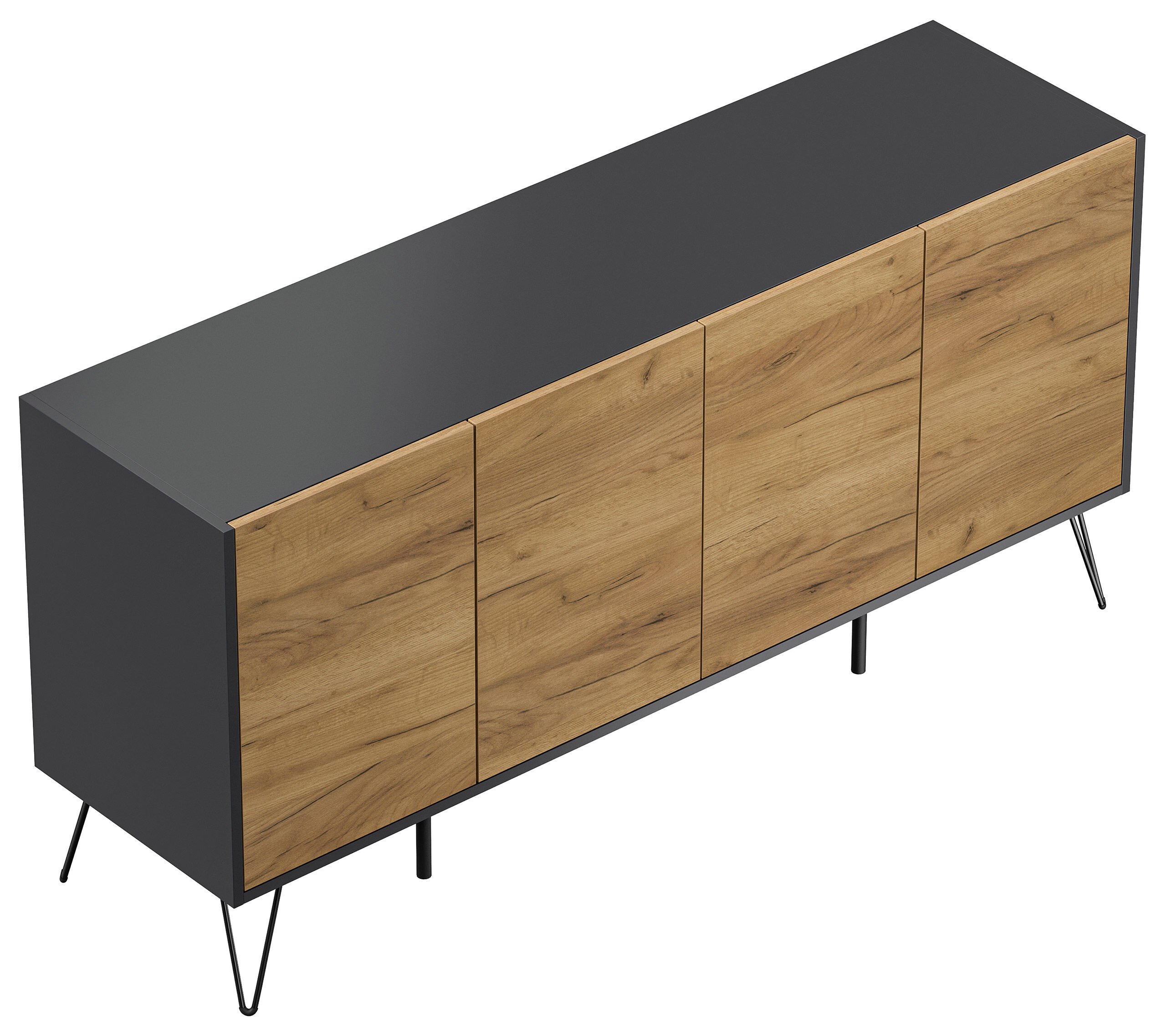 Raumwunder XL Sideboard Kommode Maxim 155cm stehend 4 Türen Grafit/Eiche Front