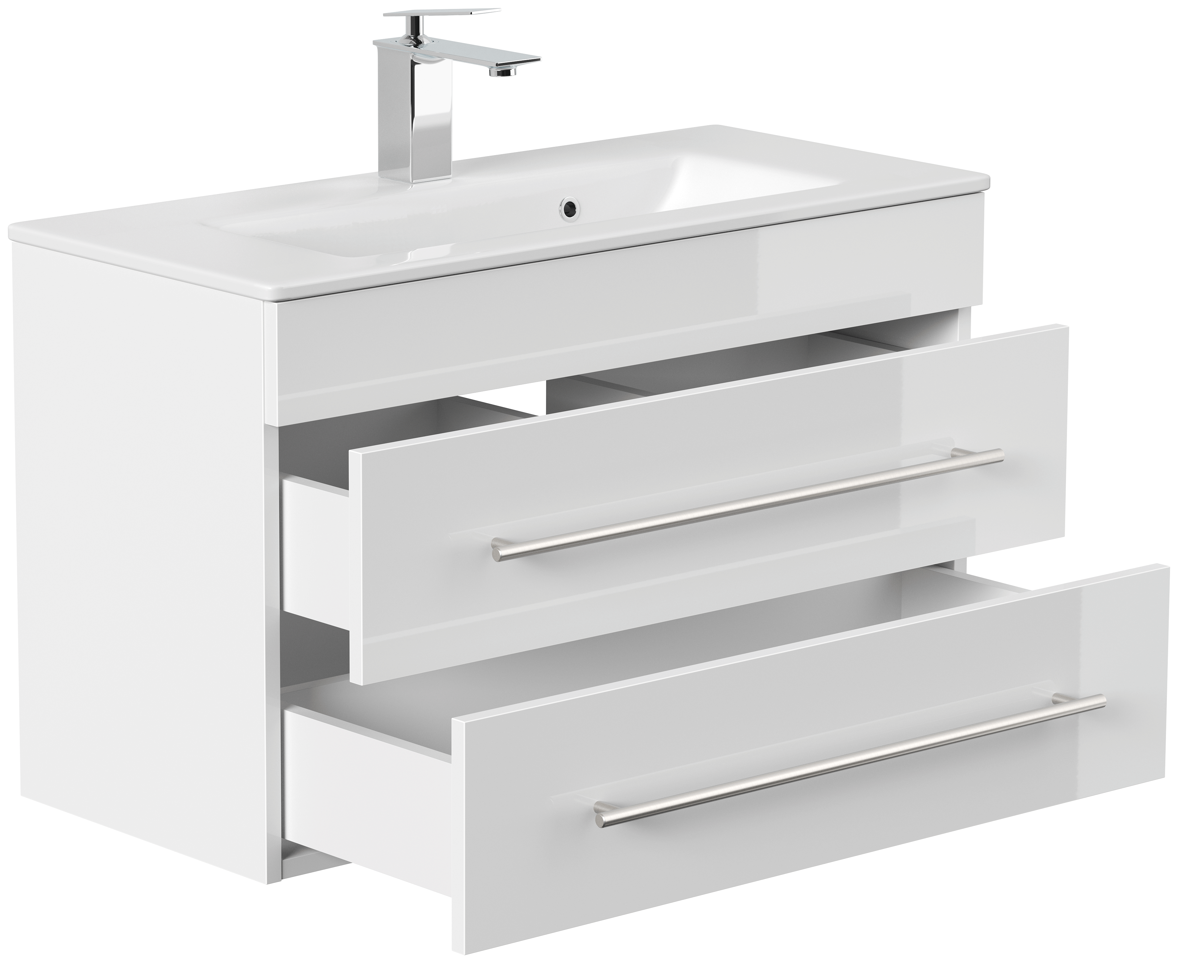 Badmöbel Mars 800 SlimLine 80x36cm mit 2 SoftClose Schubladen weiss hochglanz
