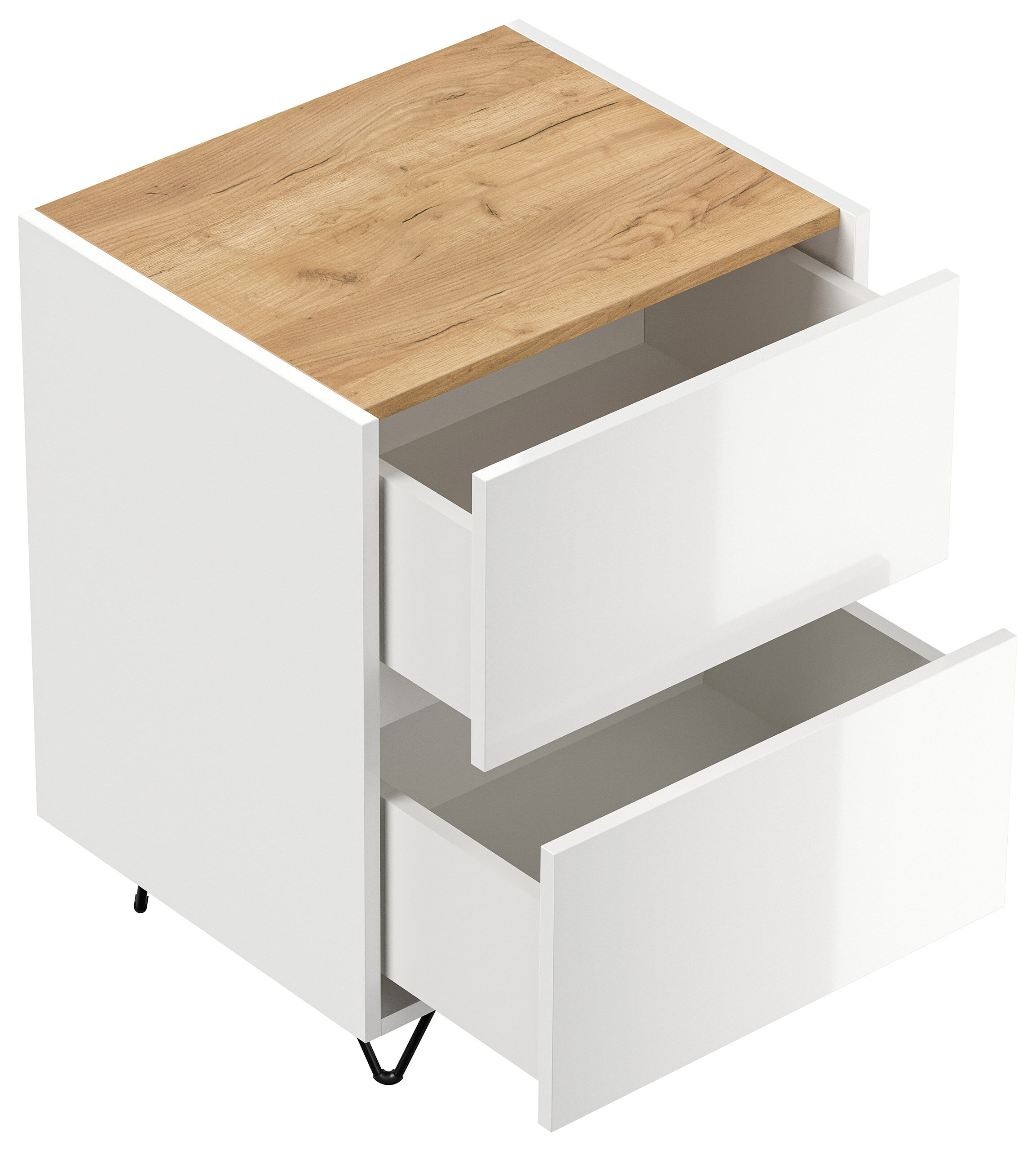 Nachttisch Yako 50cm 2 SoftClose stehend Weiß & Eiche Front