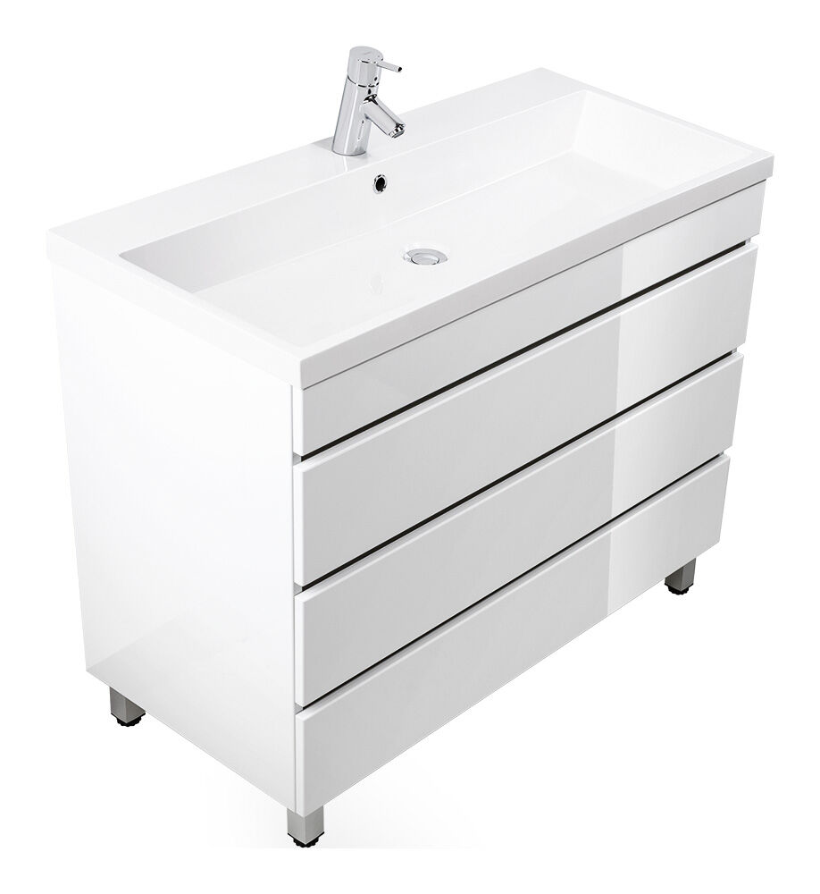 Stand Badmöbel Via 100 SoftClose weiss hochglanz mit drei grifflosen Schubladen