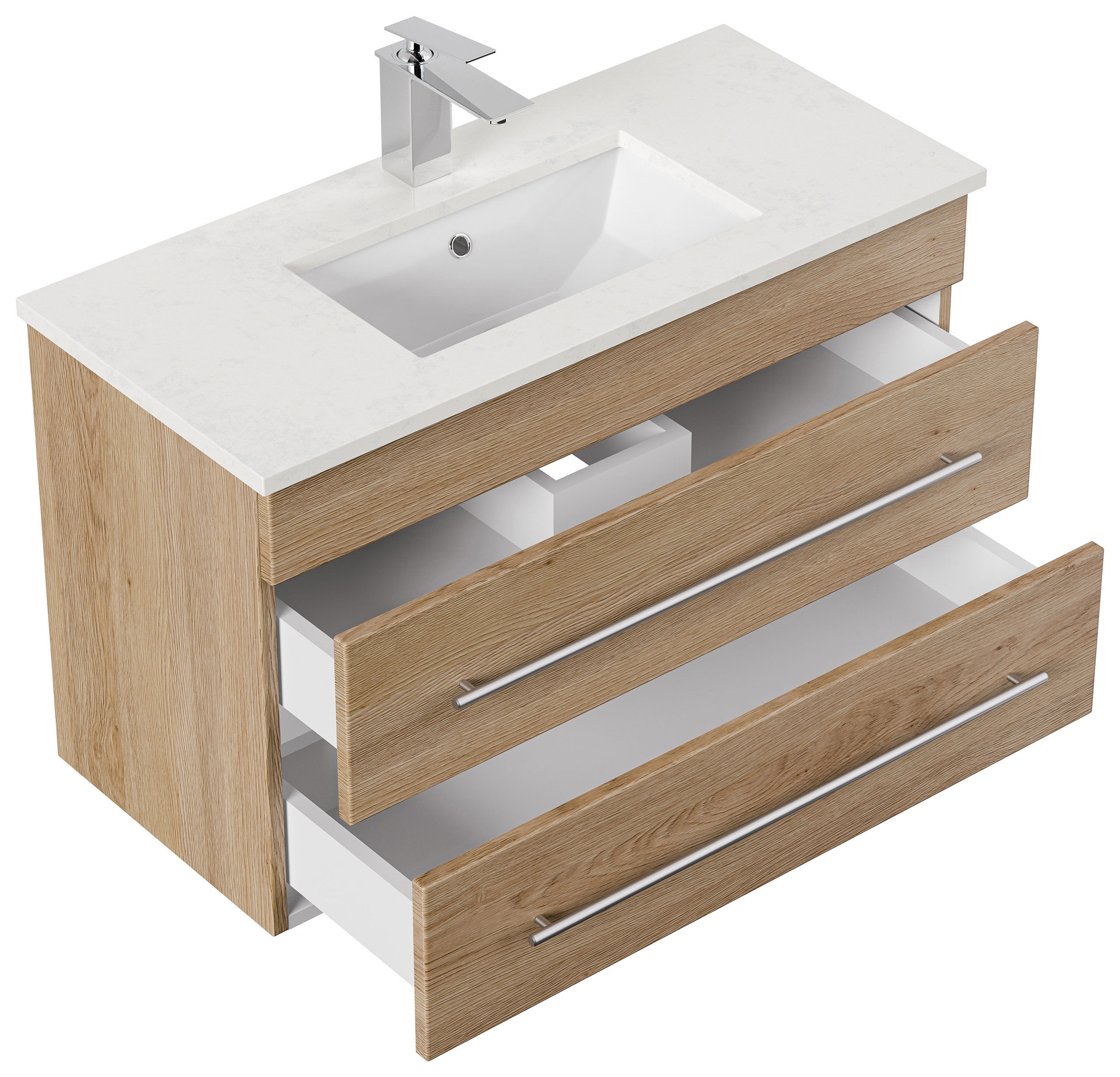 Badmöbel-Set Eton 800 Quarz Carrara 3tlg LED-Spiegel SoftClose weiss hochglanz