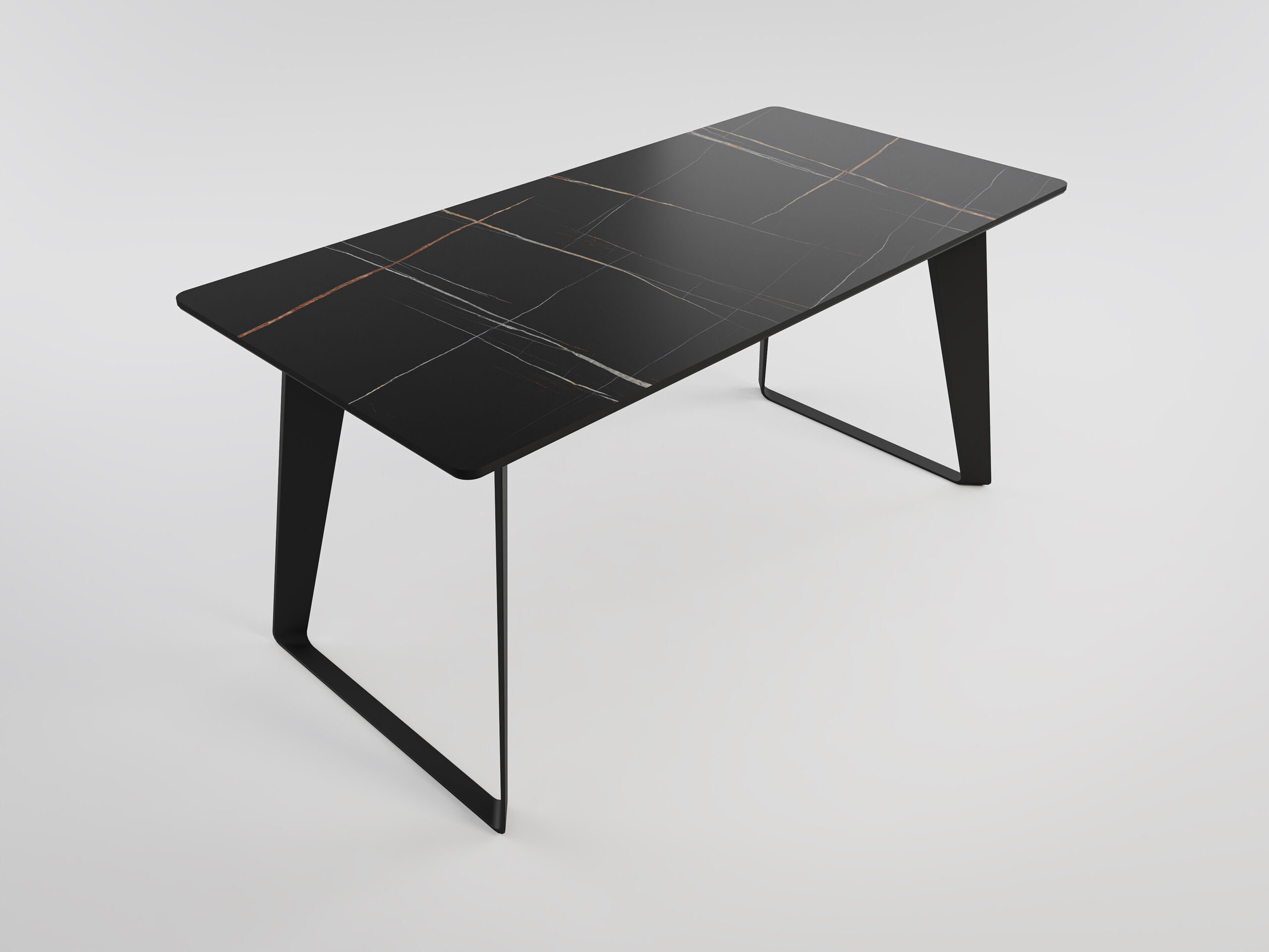 Esszimmertisch FLORINT 160x80cm weiße Keramikplatte schwarze Design-Tischkufen