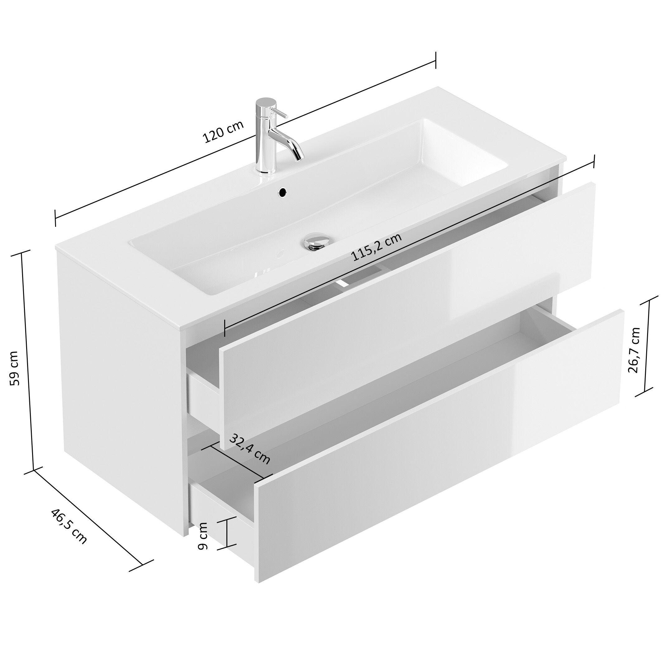 Badmöbel Set Taifun 3tlg. 120 cm mit Spiegelschrank & 3er Boxen weiß Hgl