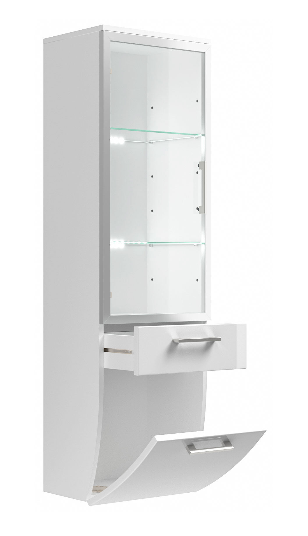 Hochschrank Rima 135 cm mit Glastür rund Weiss hochglanz