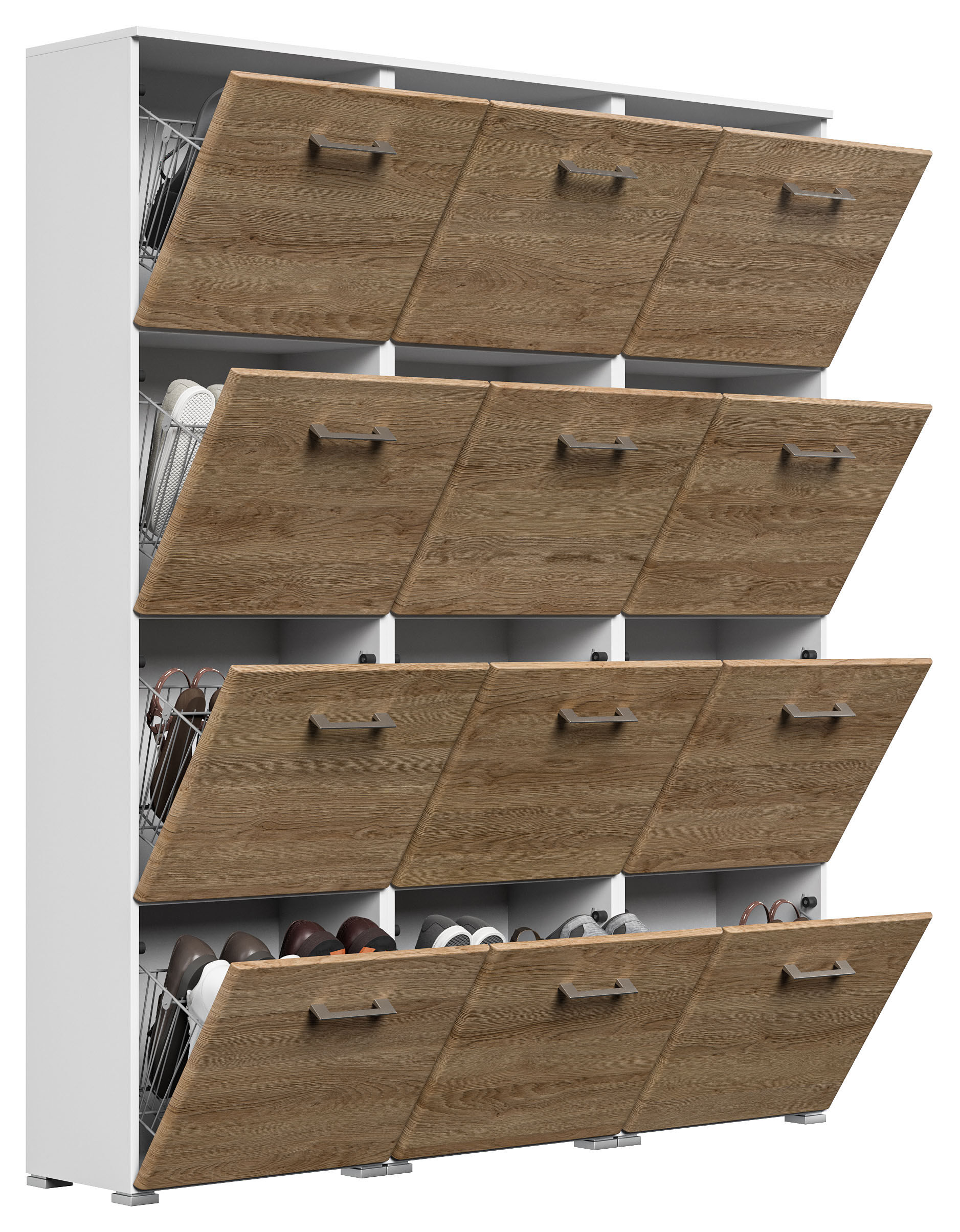 Schuhschrank XXXL Emotion 12 Klappen 48 Paar 160x187 cm Weiss-Brombeer