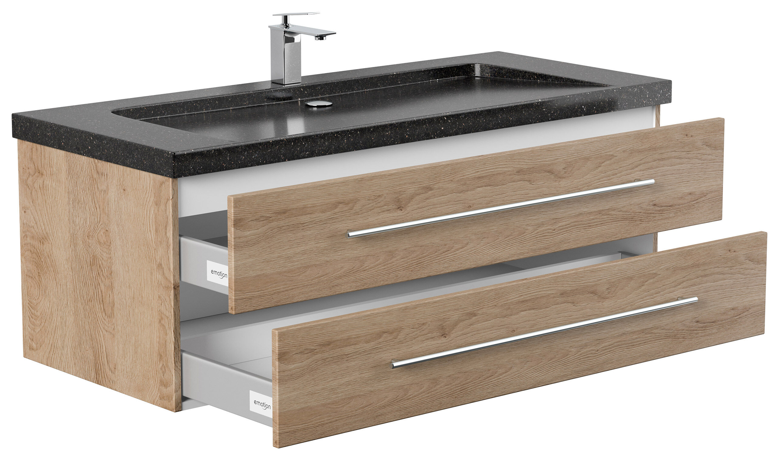 Badmöbel Granit G654 Damo 130 cm 1 Hahnloch SoftClose eiche hell