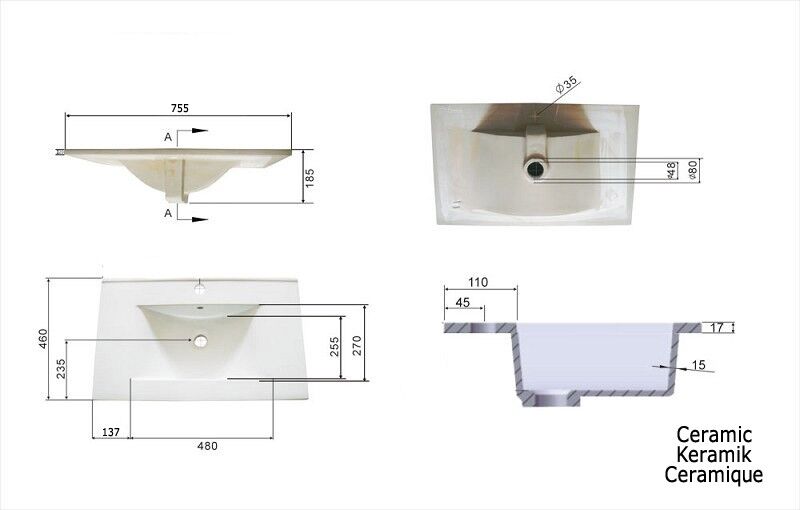 Badmöbel Casa Infinity 750 SoftClose anthrazit gemasert