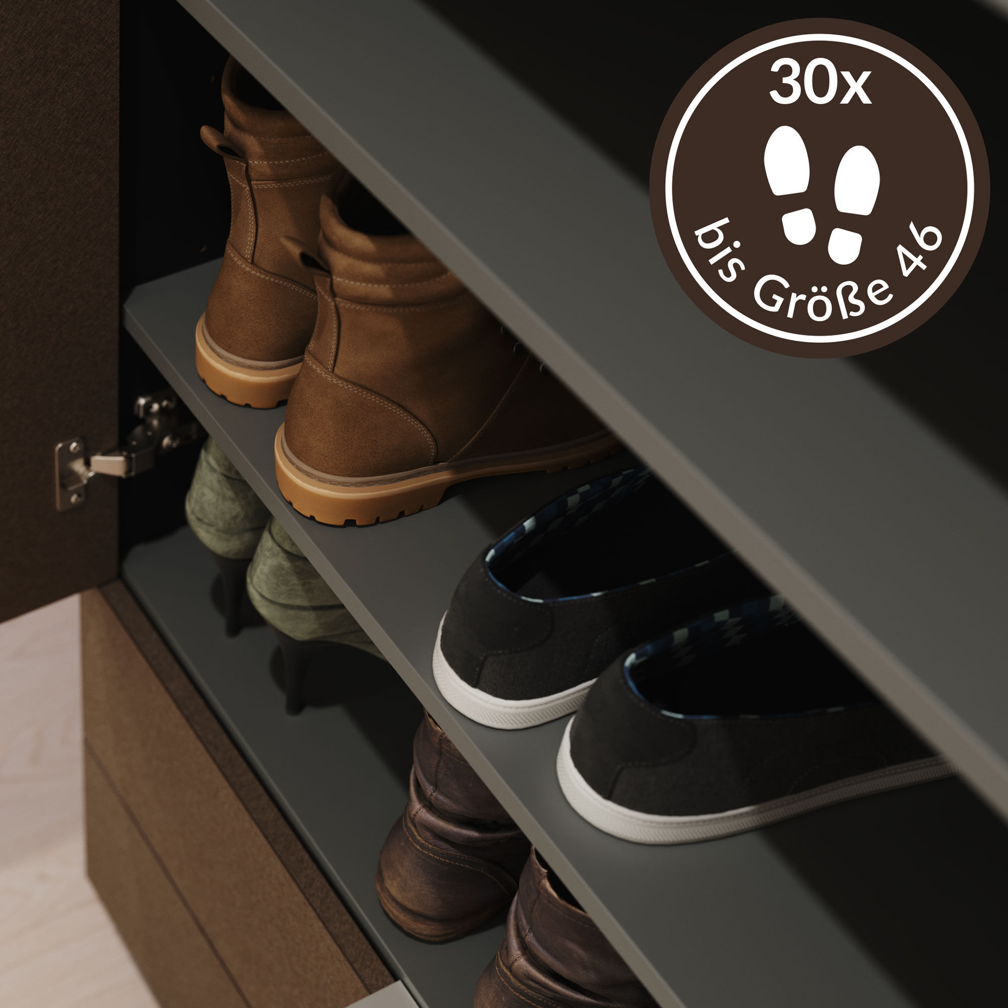 Garderobe Blu-XL 4 tlg Paneel Konsole Softclose Spiegel 30 Paar Sand