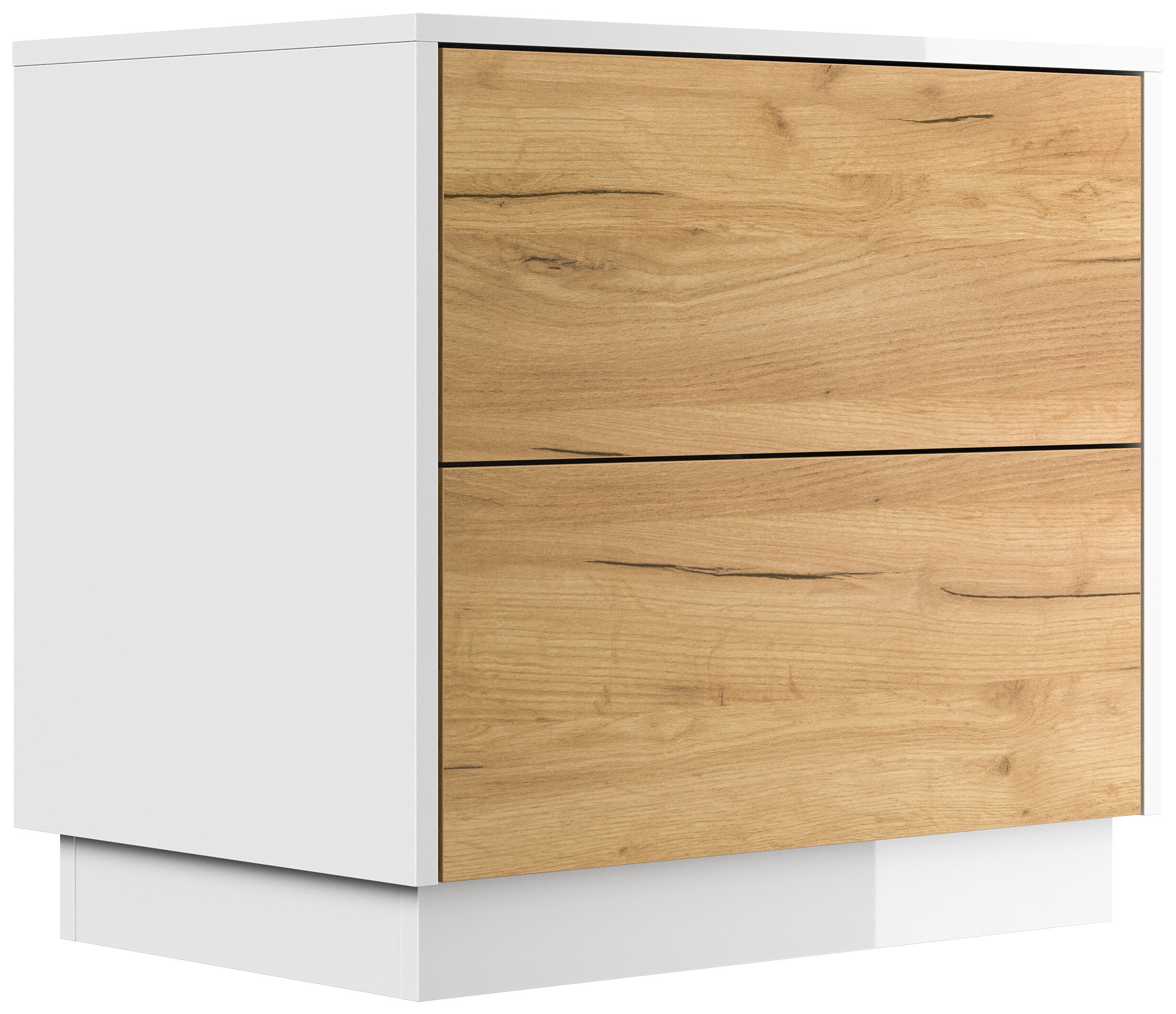 Design Nachttisch Concepto L 60cm stehend, 2 Pushauszüge Weiß Hgl Eiche