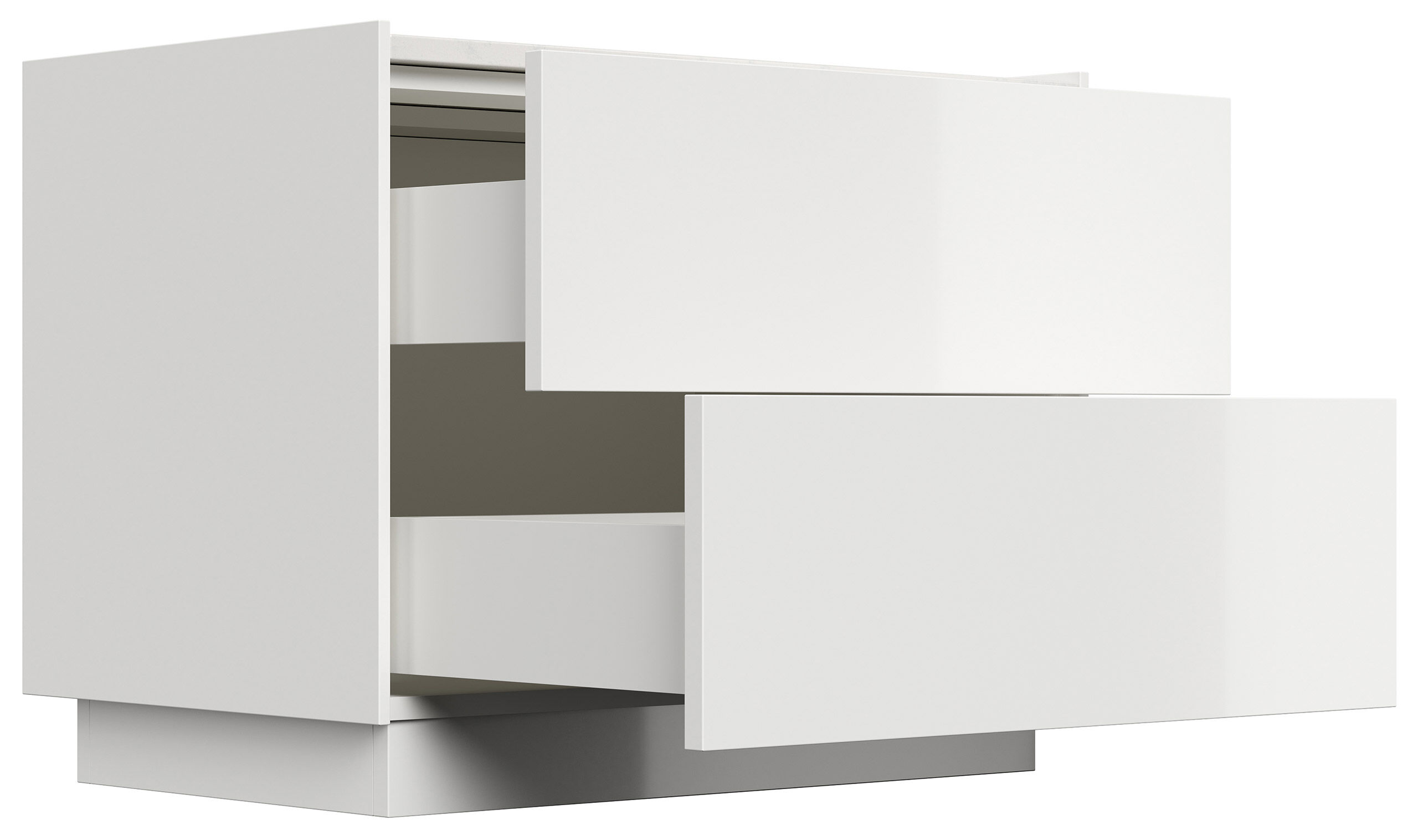 Nachttisch Kommode Concepto XL 70cm, Quarztop, 2 Pushauszüge lackiert Weiß Hgl